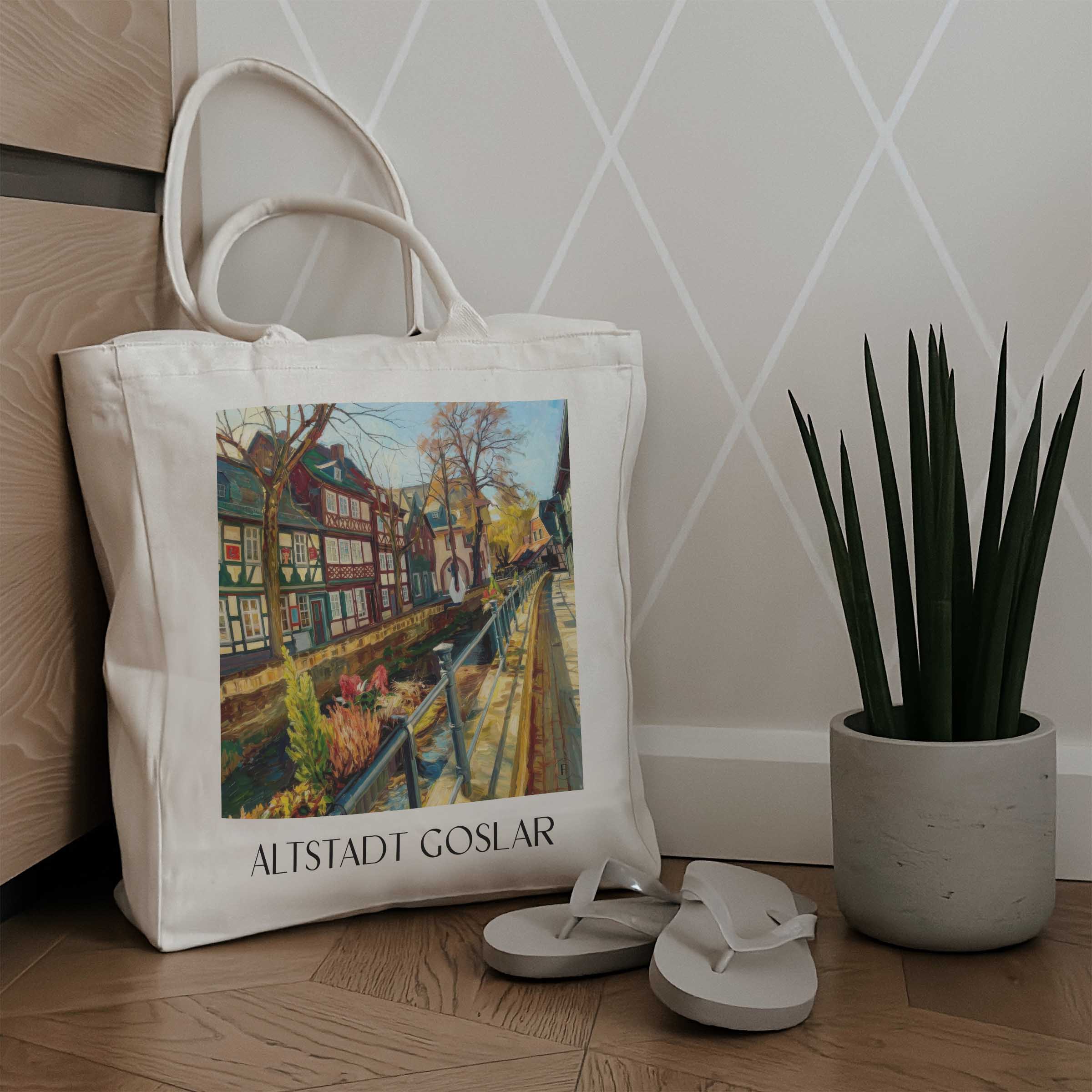altstadt-goslar-deutschland-einkaufstasche-oil-painting-oelgemaelde