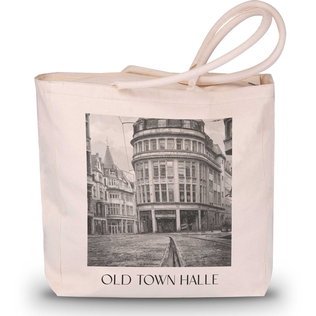 Altstadt Shopping Tasche - Halle - Deutschland Tote Bag - Einkaufstasche im Aquarell Schwarz-Weiß Stil - favplace