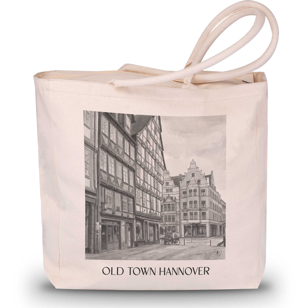 Altstadt Shopping Tasche - Hannover - Deutschland Tote Bag - Einkaufstasche im Aquarell Schwarz-Weiß Stil - favplace