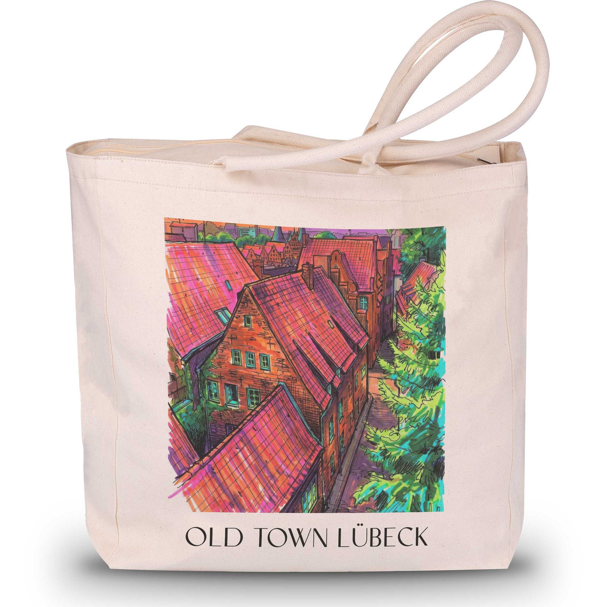Altstadt Shopping Tasche - Lübeck - Deutschland Tote Bag - Einkaufstasche im Tag Graffiti Stil - favplace