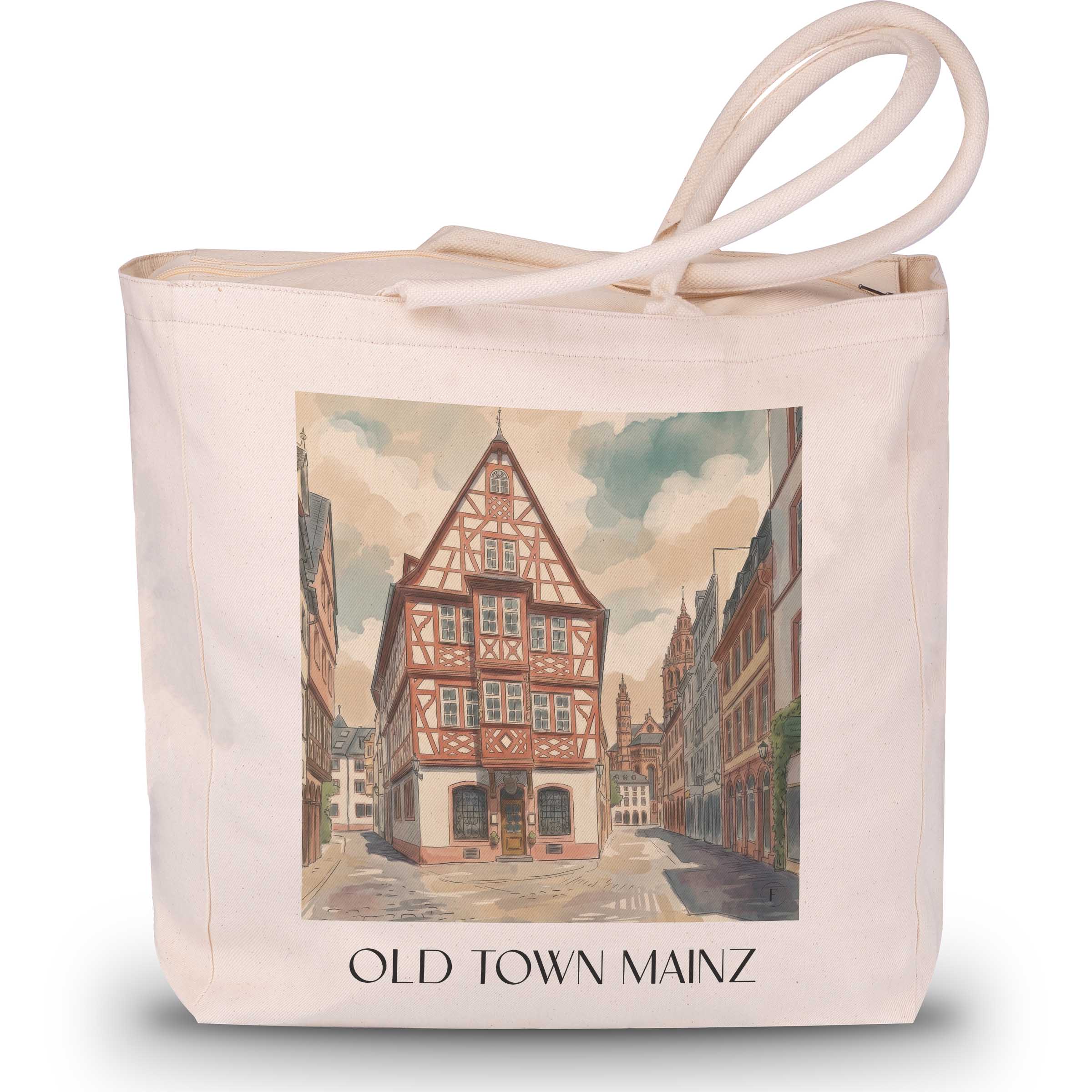 Altstadt Shopping Tasche - Mainz - Deutschland Tote Bag - Einkaufstasche im Aquarell Stil - favplace