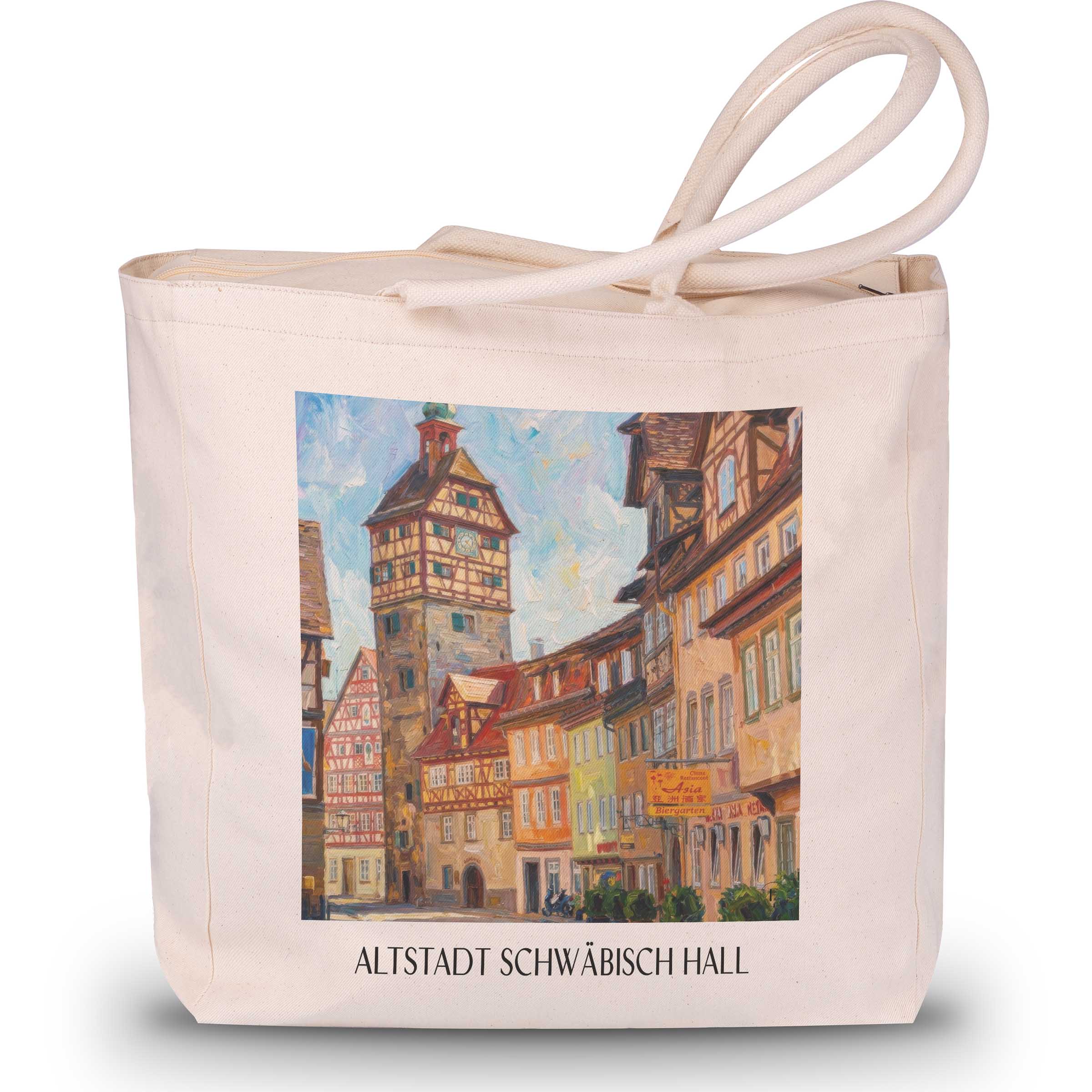 altstadt-schwäbisch-hall-deutschland-einkaufstasche-oil-painting-oelgemaelde