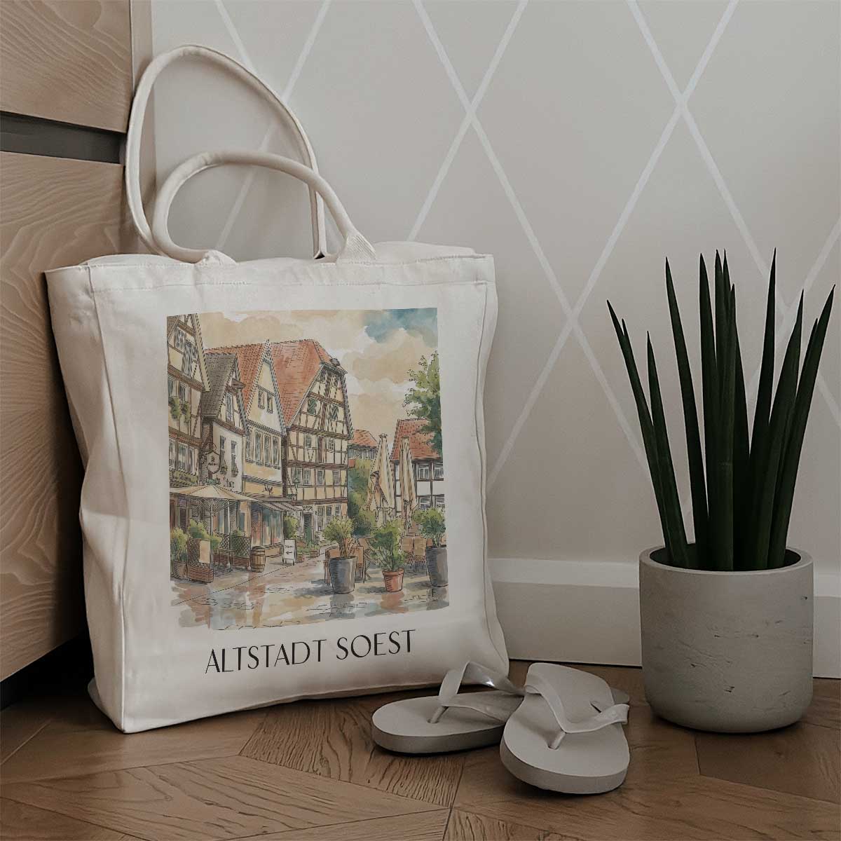 altstadt-soest-deutschland-einkaufstasche-aquarell