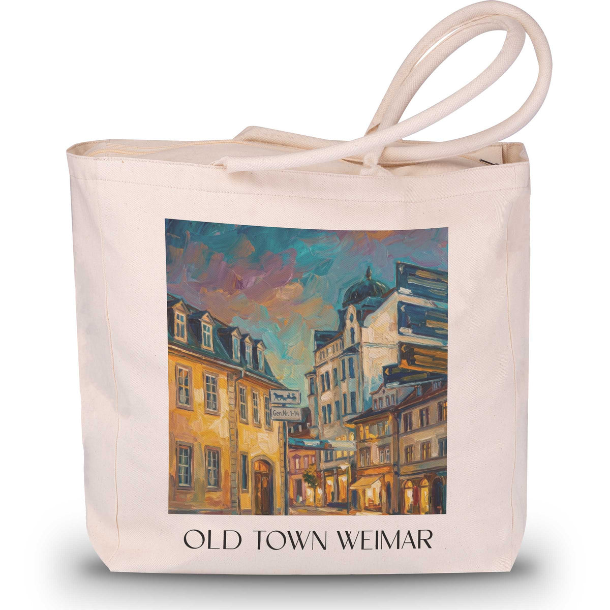 Altstadt Shopping Tasche - Weimar - Deutschland Tote Bag - Einkaufstasche im Ölgemälde Stil - favplace