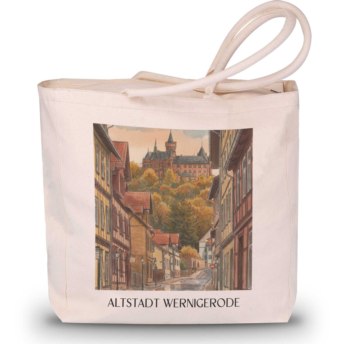 altstadt-wernigerode-deutschland-einkaufstasche-aquarell