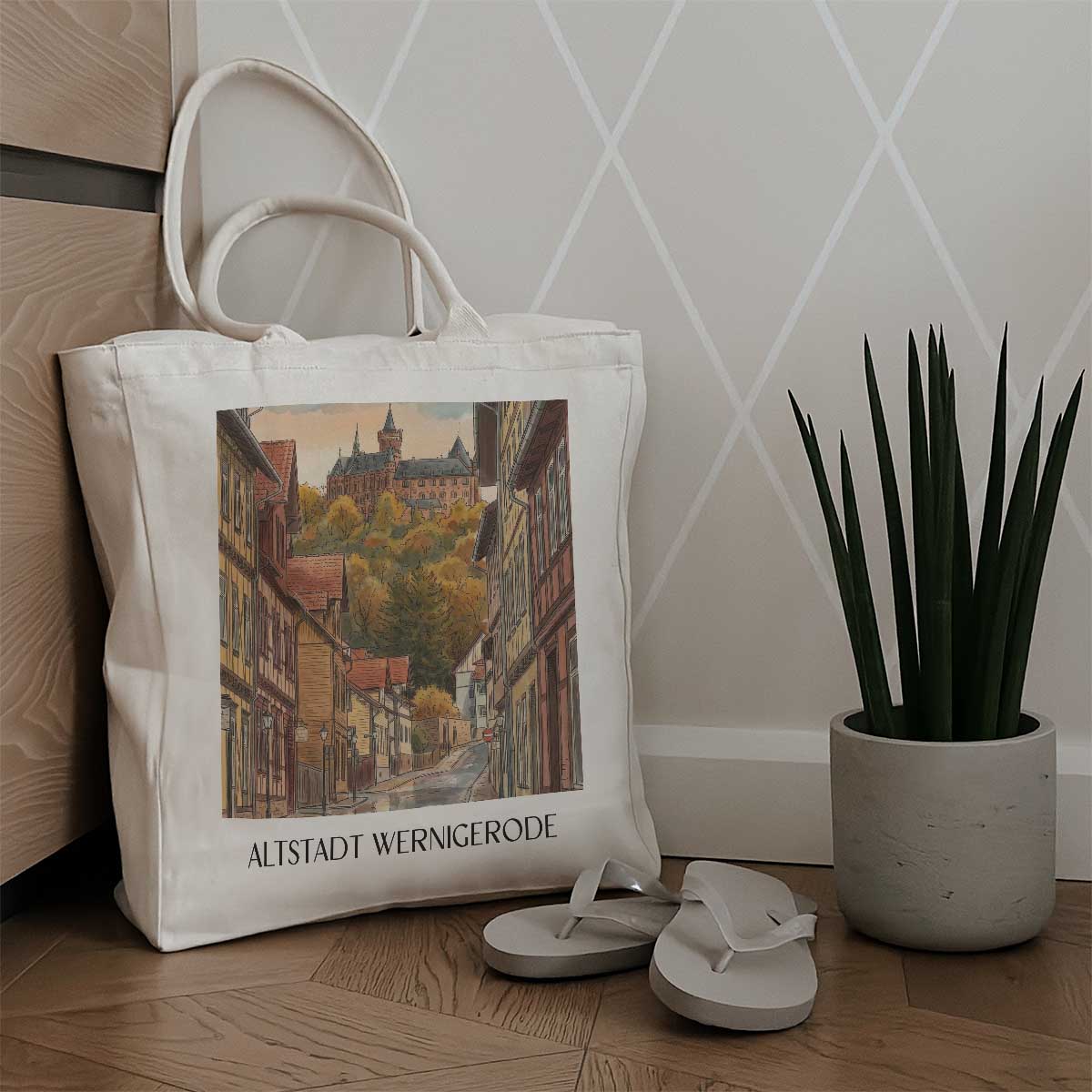 altstadt-wernigerode-deutschland-einkaufstasche-aquarell