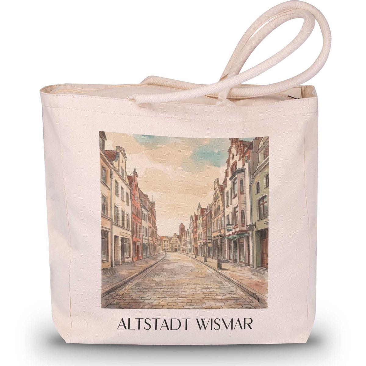 altstadt-wismar-deutschland-einkaufstasche-aquarell