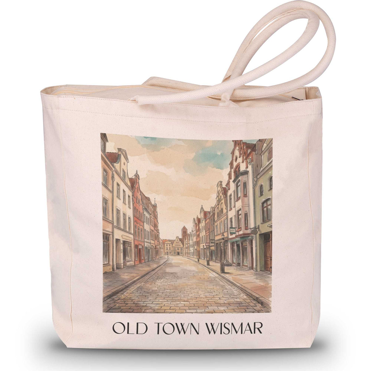 Altstadt Shopping Tasche - Wismar - Deutschland Tote Bag - Einkaufstasche im Aquarell Stil - favplace