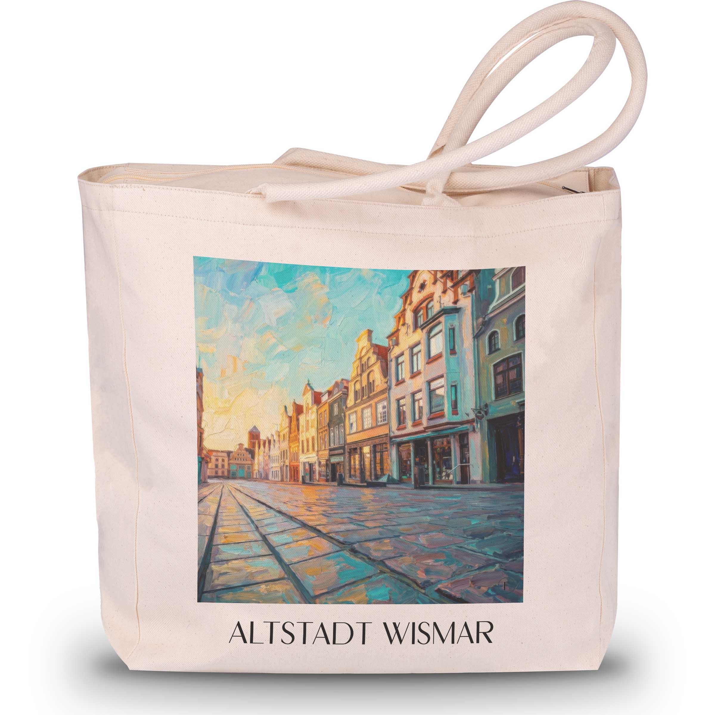altstadt-wismar-deutschland-einkaufstasche-oil-painting-oelgemaelde