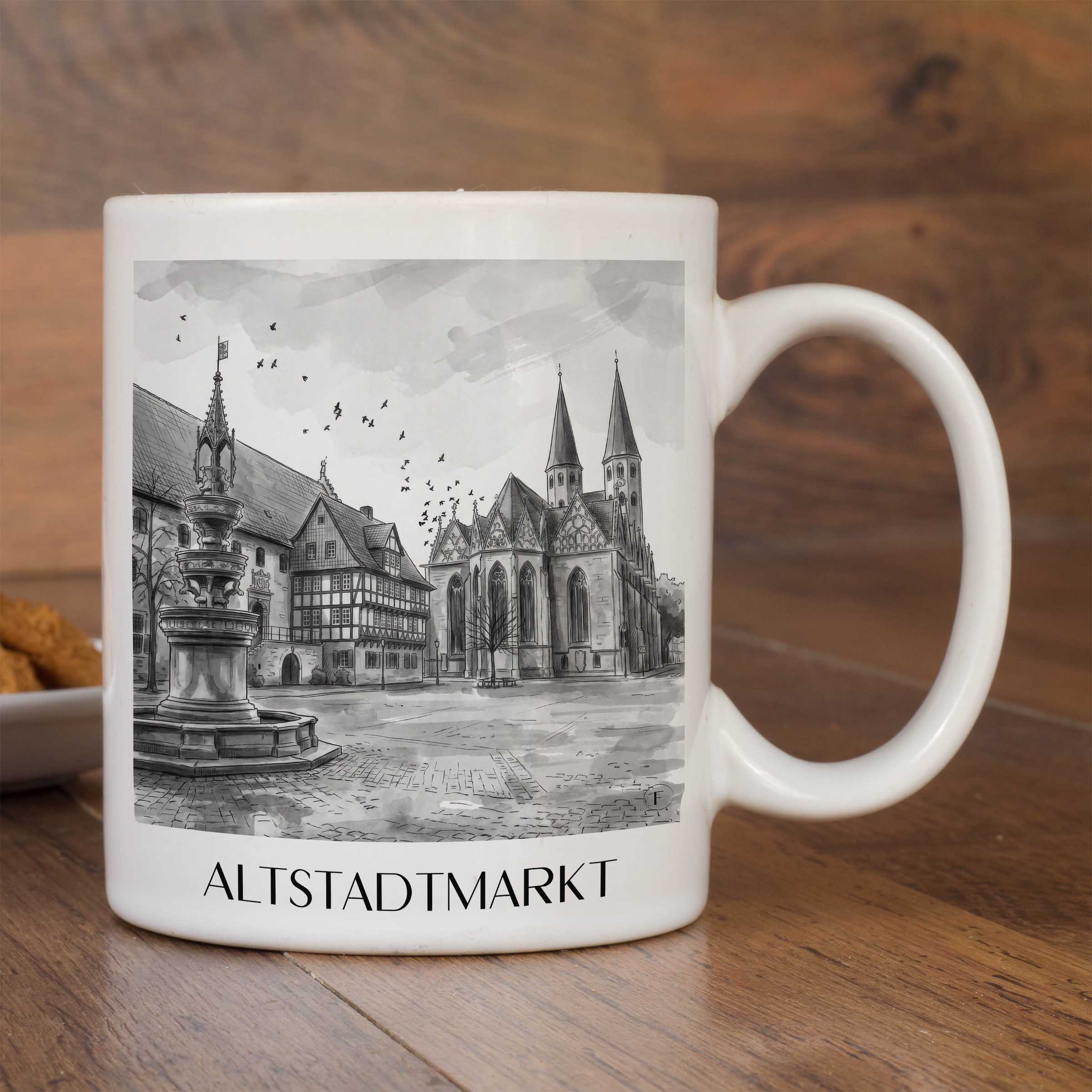 altstadtmarkt-braunschweig-deutschland-kaffeebecher-aquarell-schwarz-weiss