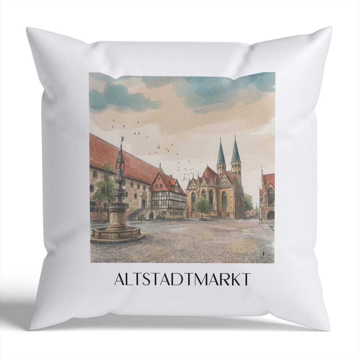 altstadtmarkt-braunschweig-deutschland-kissenbezug-aquarell