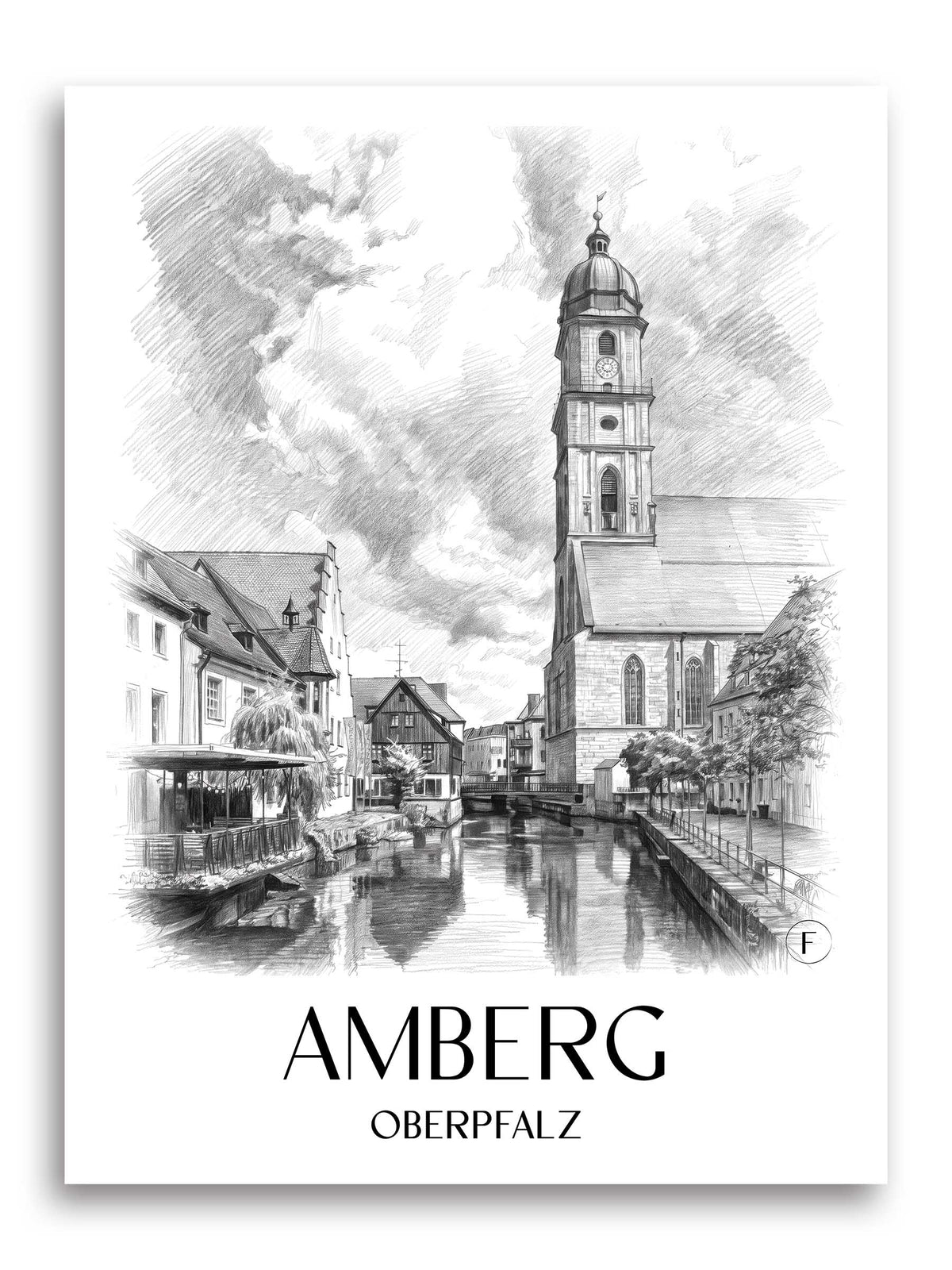 amberg-oberpfalz-deutschland-poster-bleistift-zeichnung-drawing