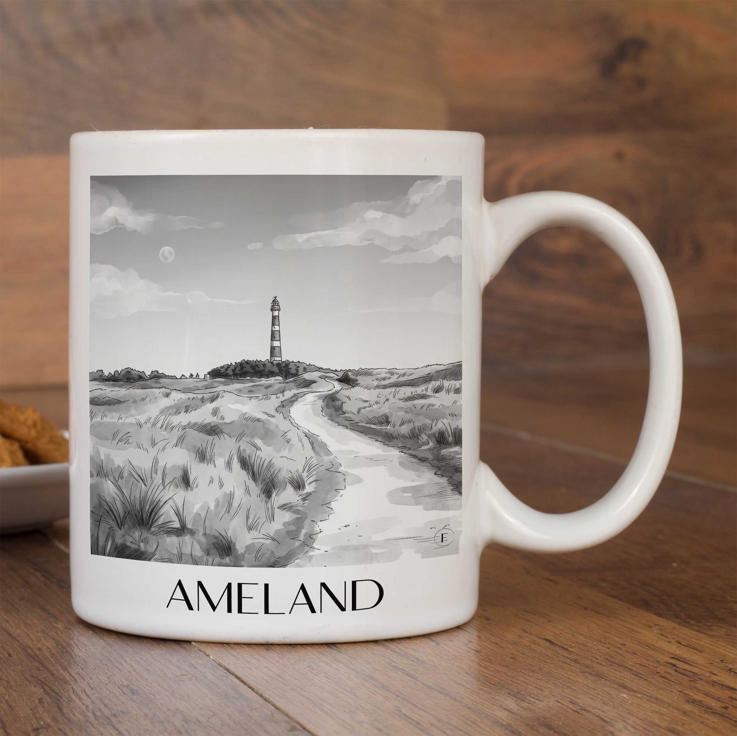 ameland-niederlande-kaffeebecher-aquarell-schwarz-weiss