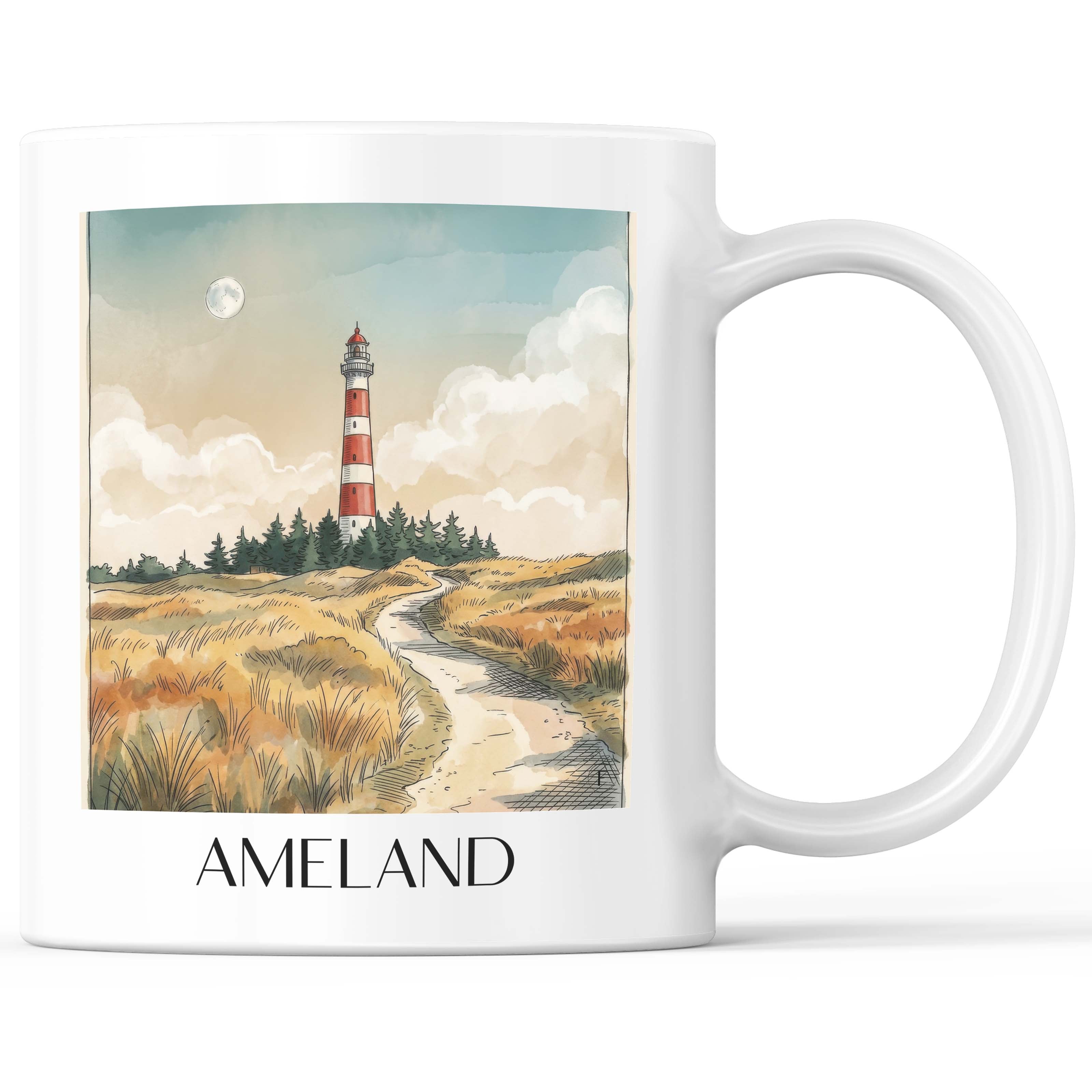 Ameland - Niederlande Becher - Kaffeetasse im Aquarell Stil - favplace