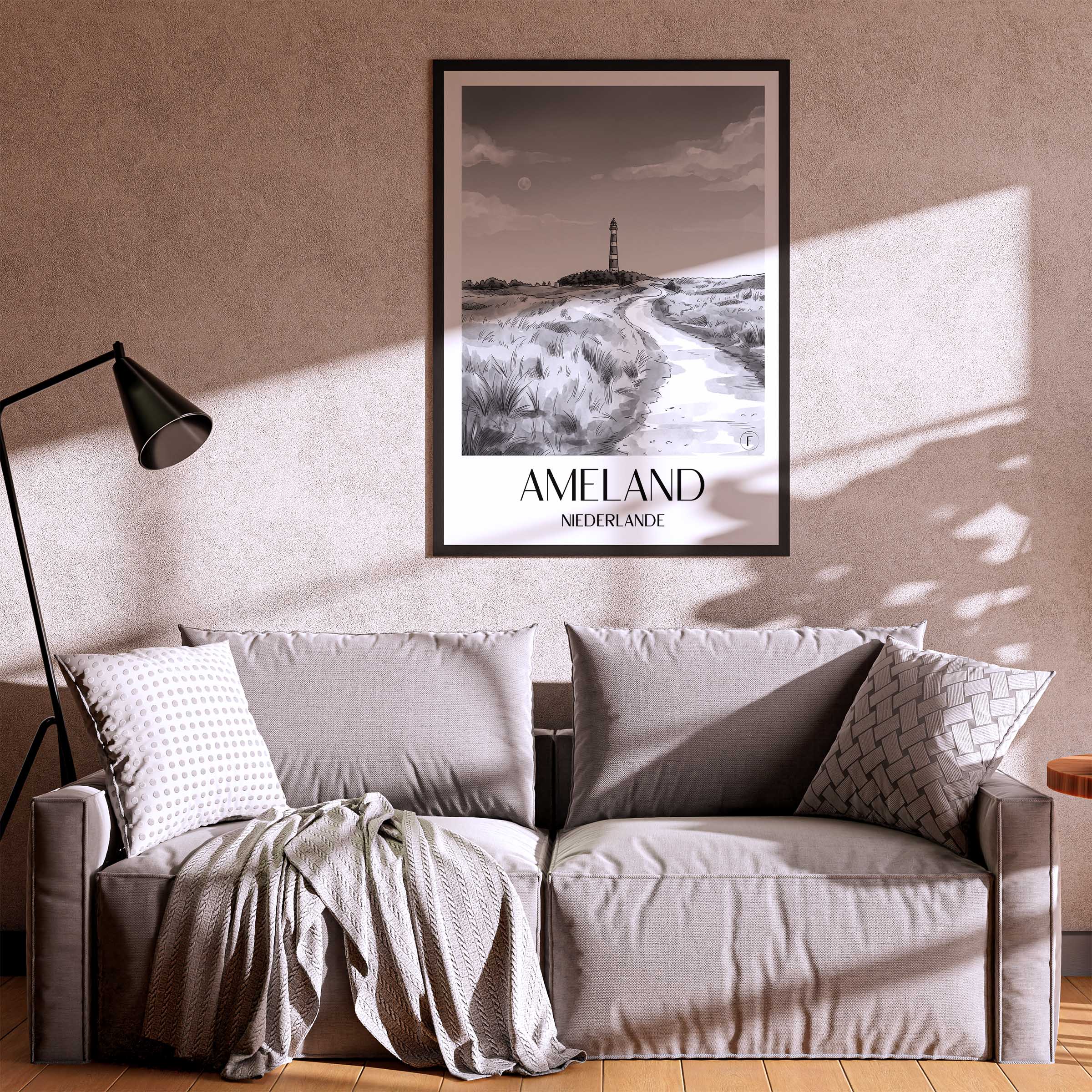 ameland-niederlande-poster-aquarell-schwarz-weiss