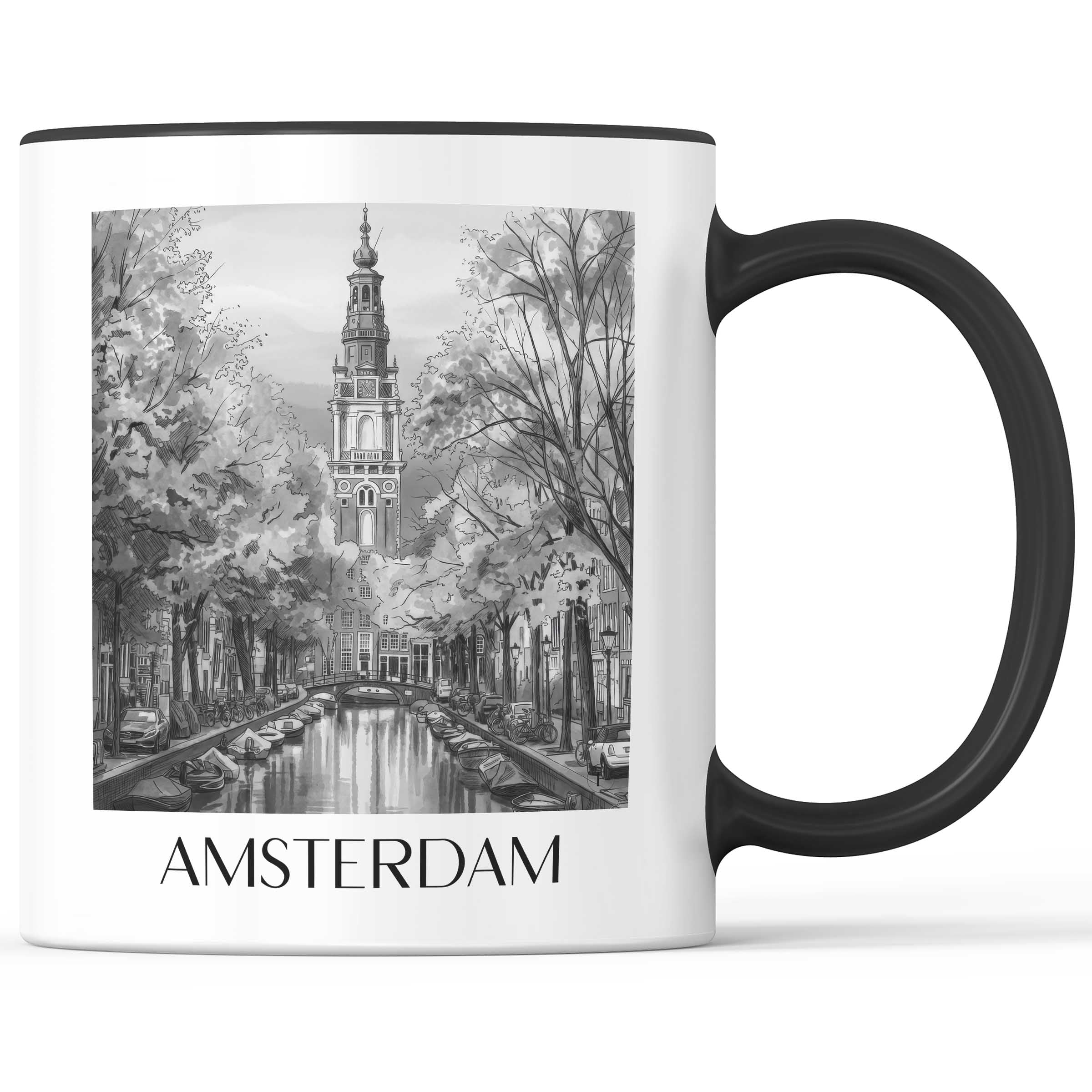 amsterdam-niederlande-kaffeebecher-aquarell-schwarz-weiss