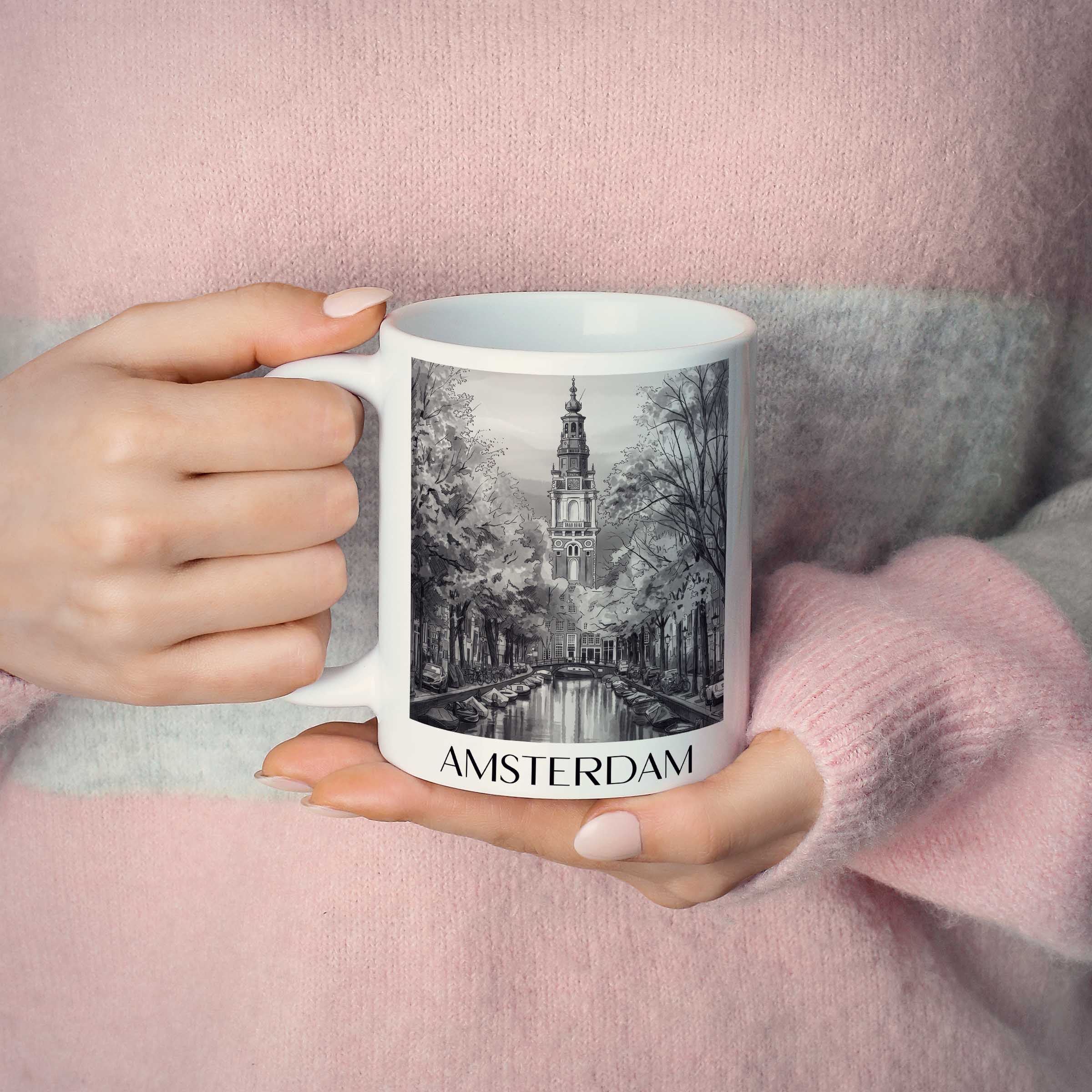amsterdam-niederlande-kaffeebecher-aquarell-schwarz-weiss