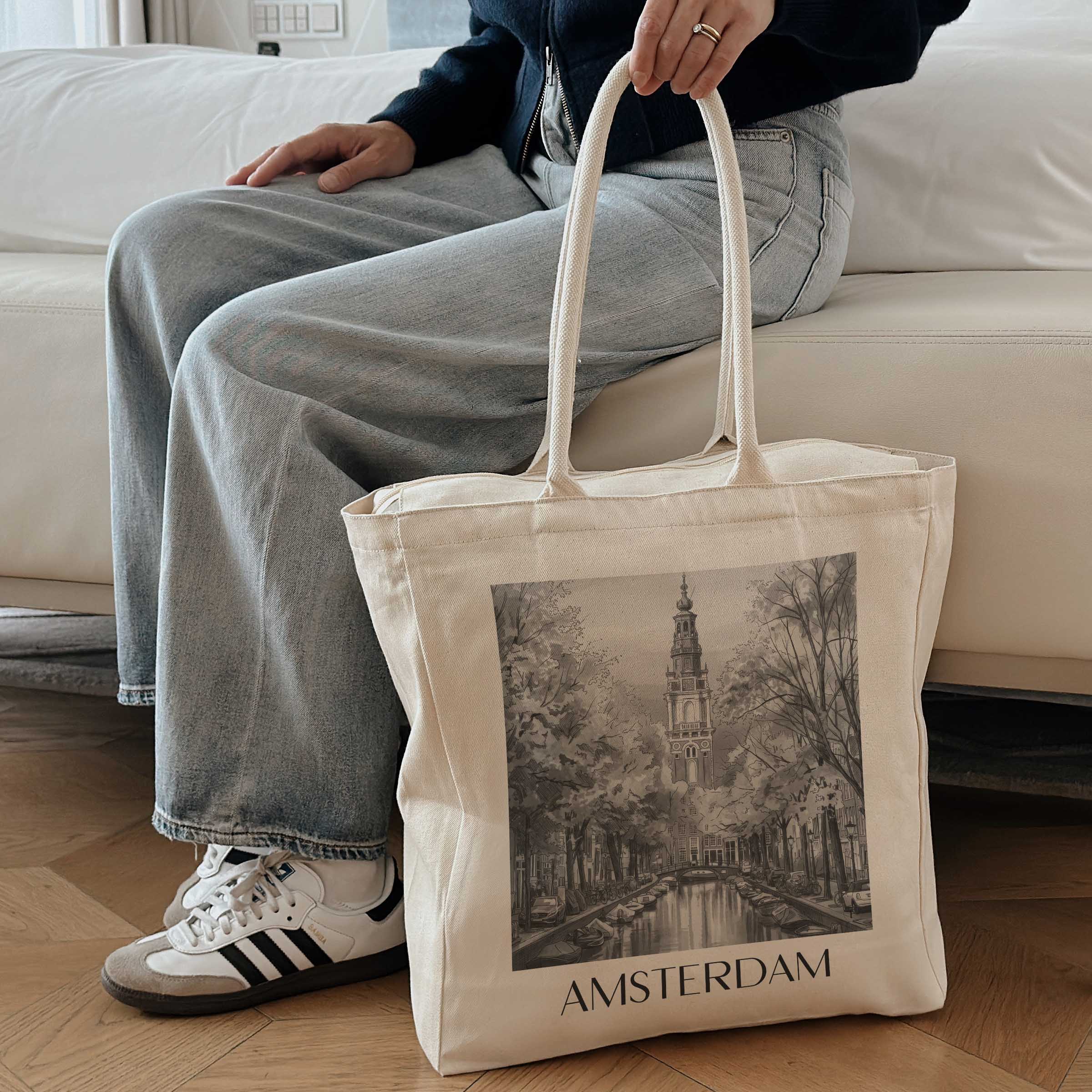 amsterdam-niederlande-einkaufstasche-aquarell-schwarz-weiss