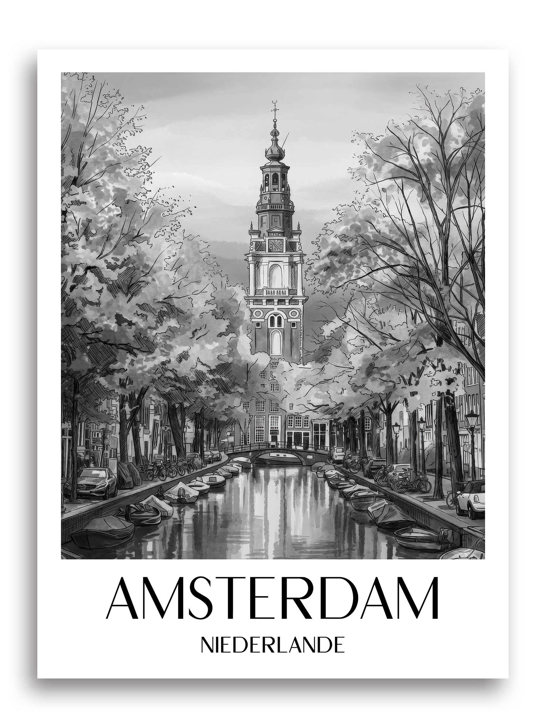 amsterdam-niederlande-poster-aquarell-schwarz-weiss