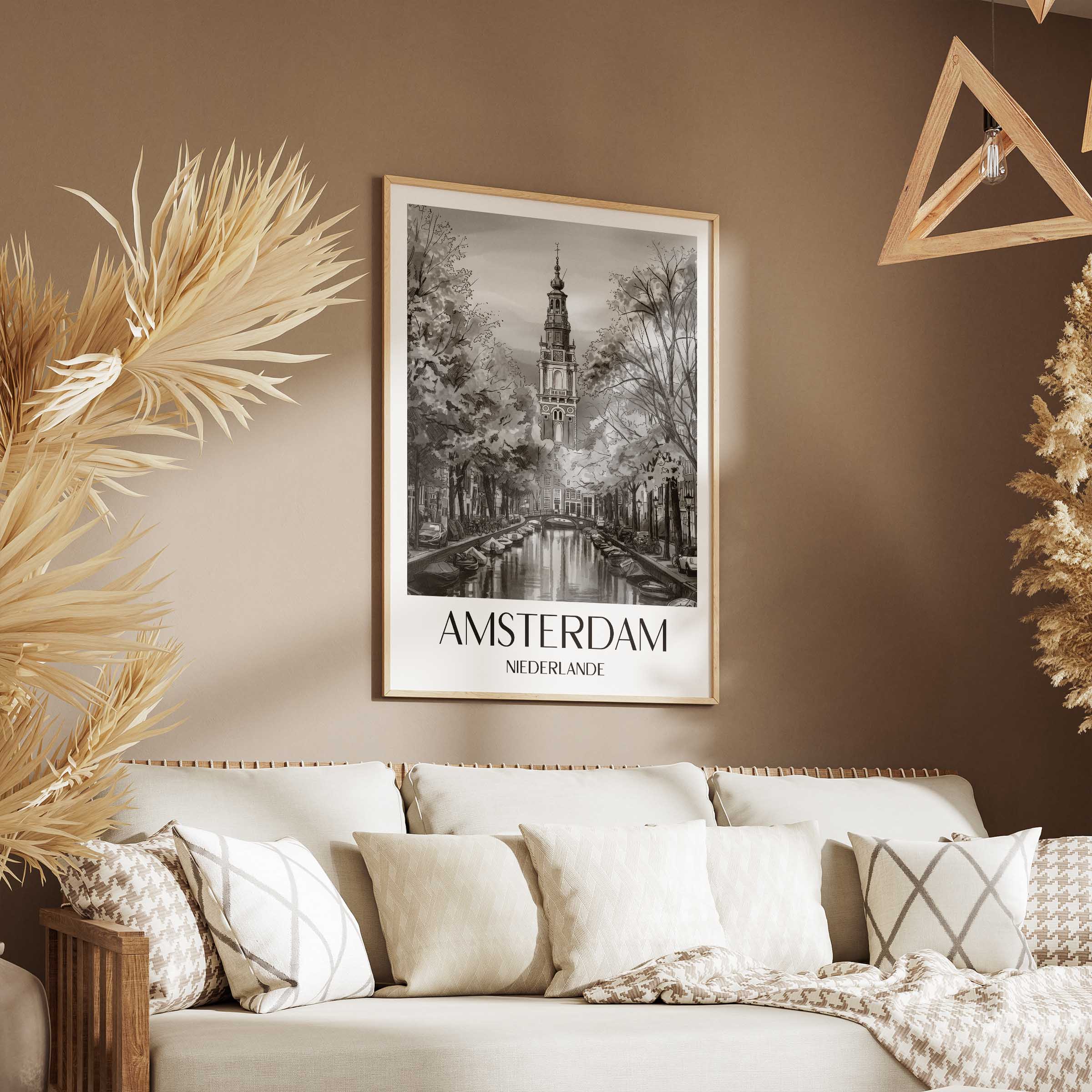 amsterdam-niederlande-poster-aquarell-schwarz-weiss