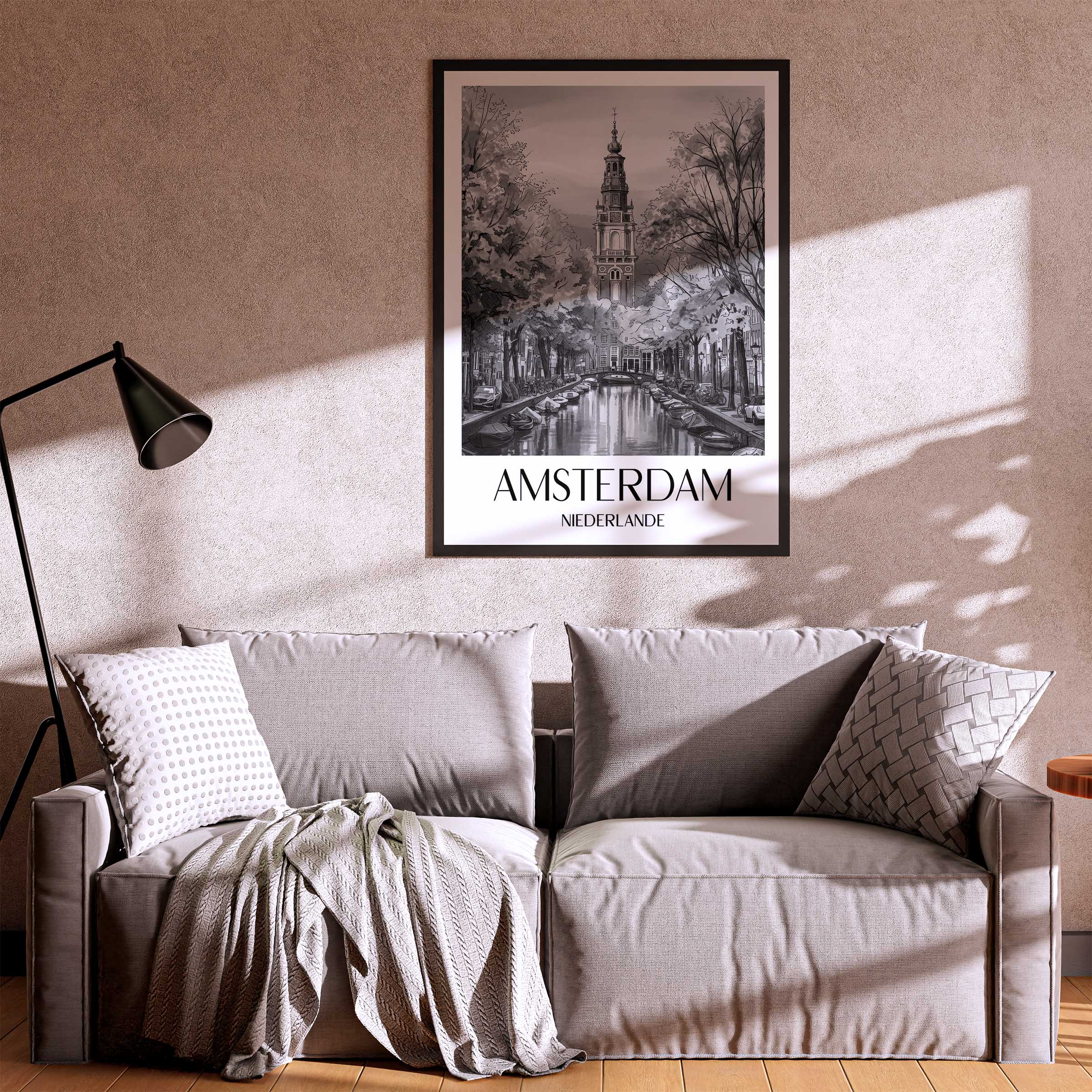 amsterdam-niederlande-poster-aquarell-schwarz-weiss