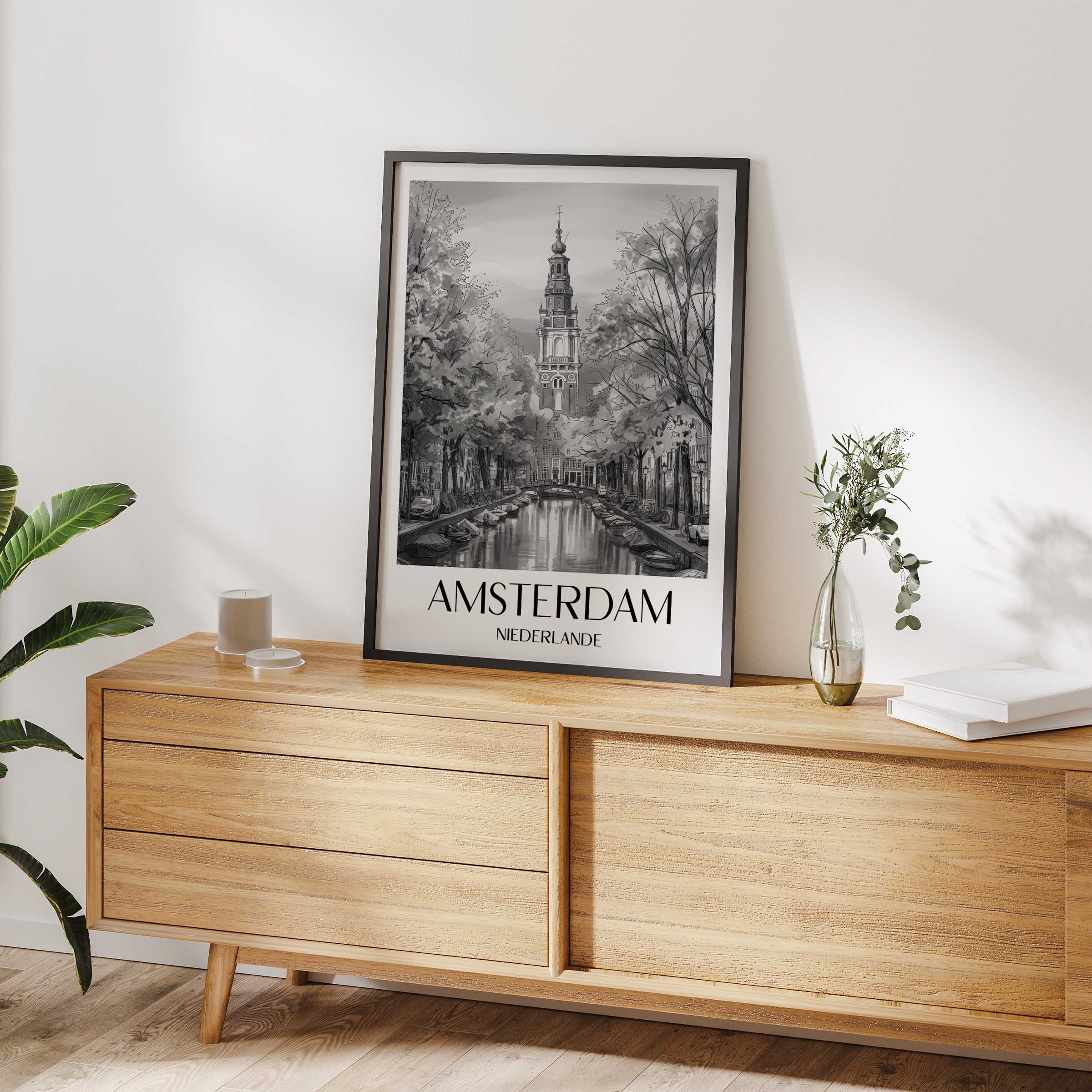 amsterdam-niederlande-poster-aquarell-schwarz-weiss