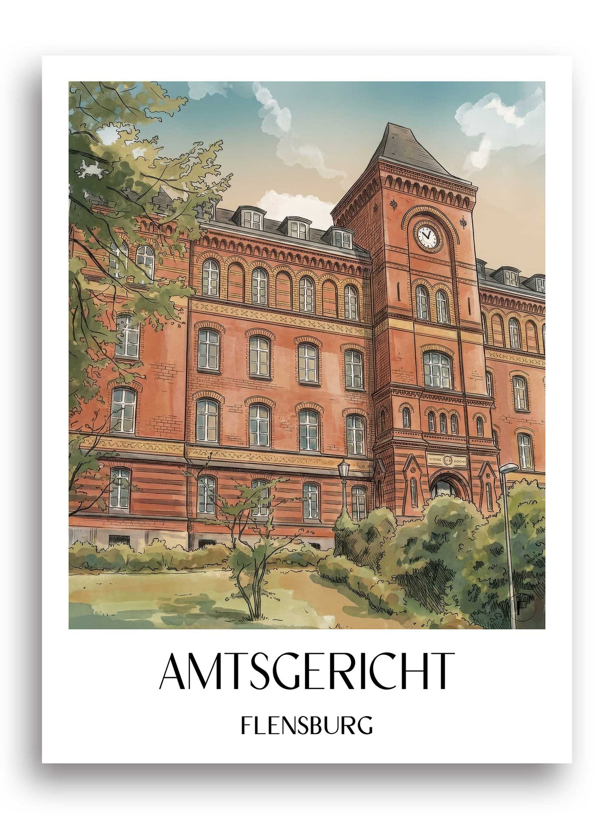 amtsgericht-flensburg-deutschland-poster-aquarell