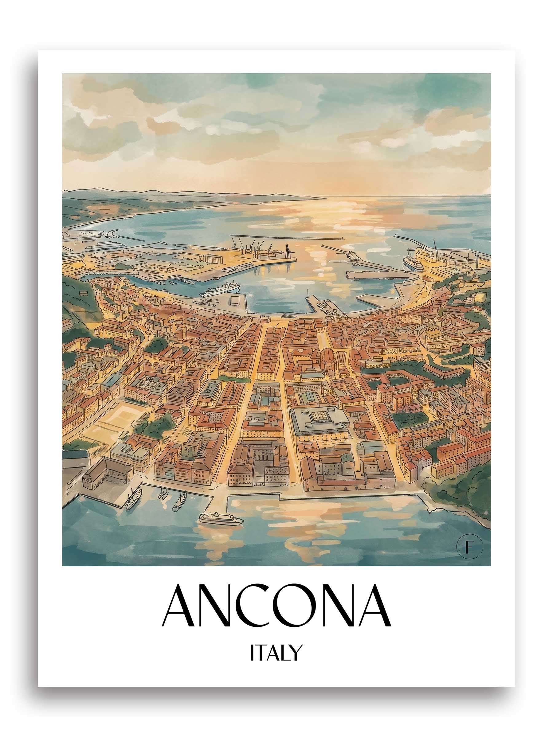 Ancona Poster - Marken - Italien Kunstdruck - Aquarell von A4 bis A1 - favplace