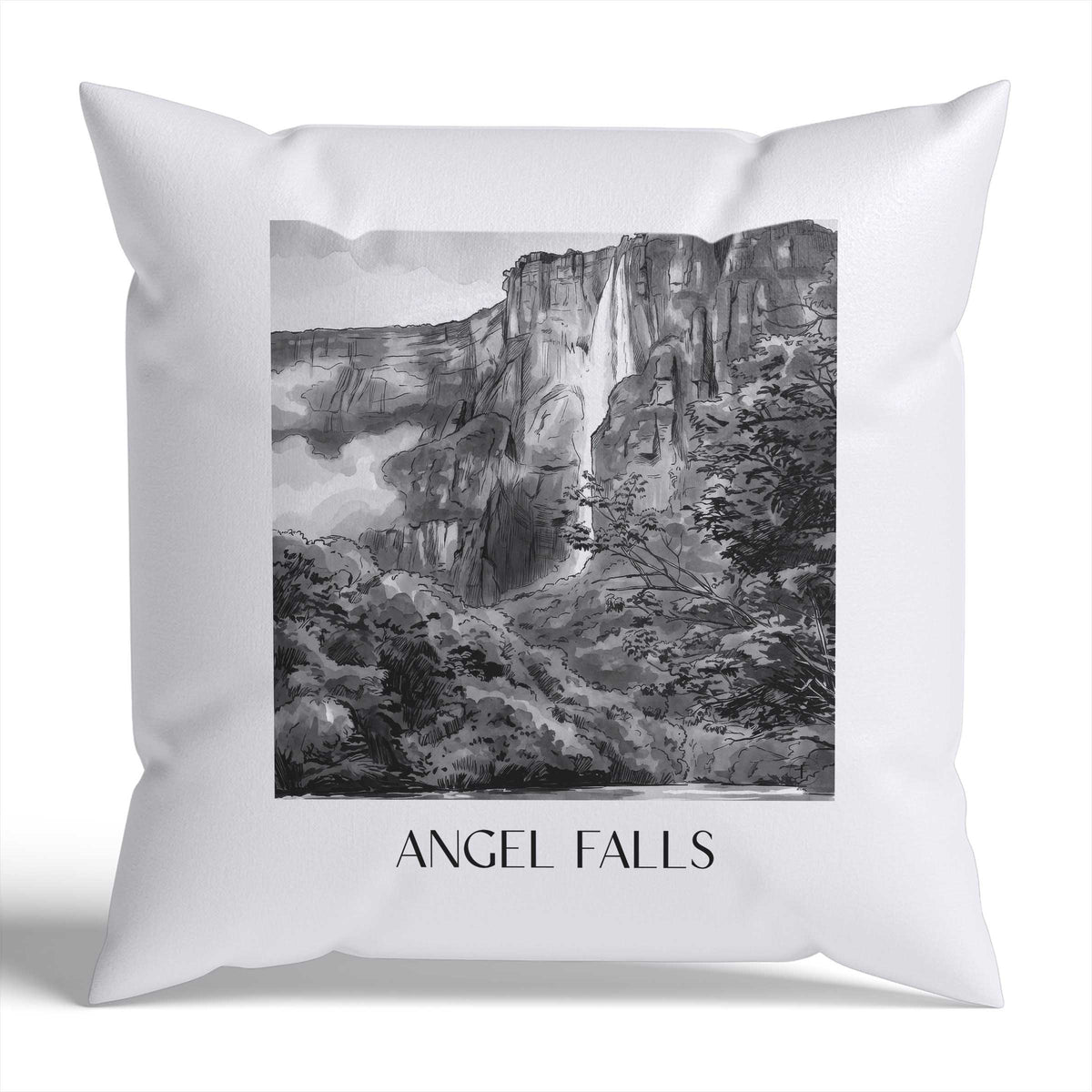 Angel Falls Kissenhülle - Zierkissen Bezug - Venezuela - Venezuela Kissen bzw. Kissenbezug im Aquarell Schwarz-Weiß Stil - favplace