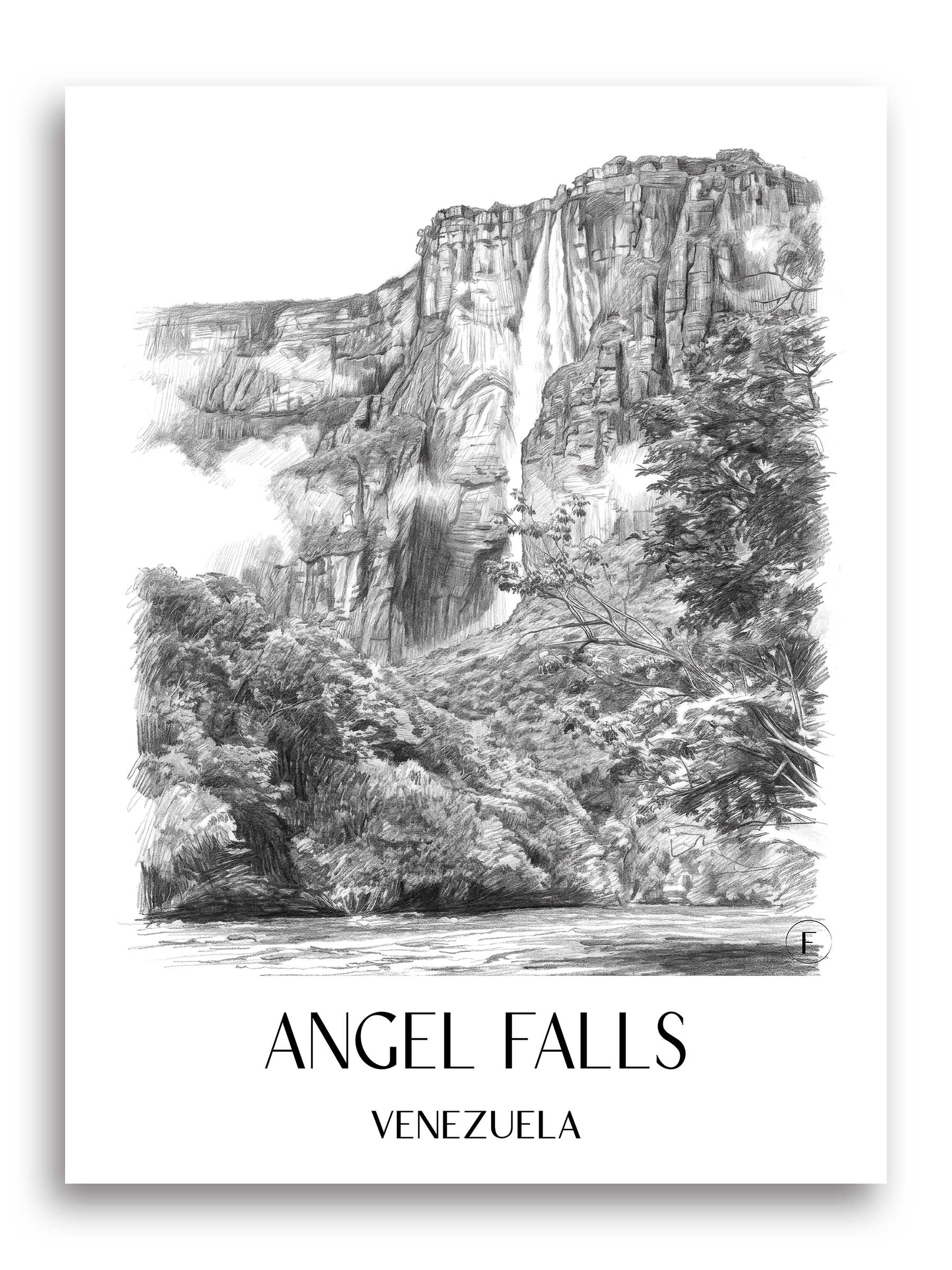 angel-falls-venezuela-poster-bleistift-zeichnung-drawing