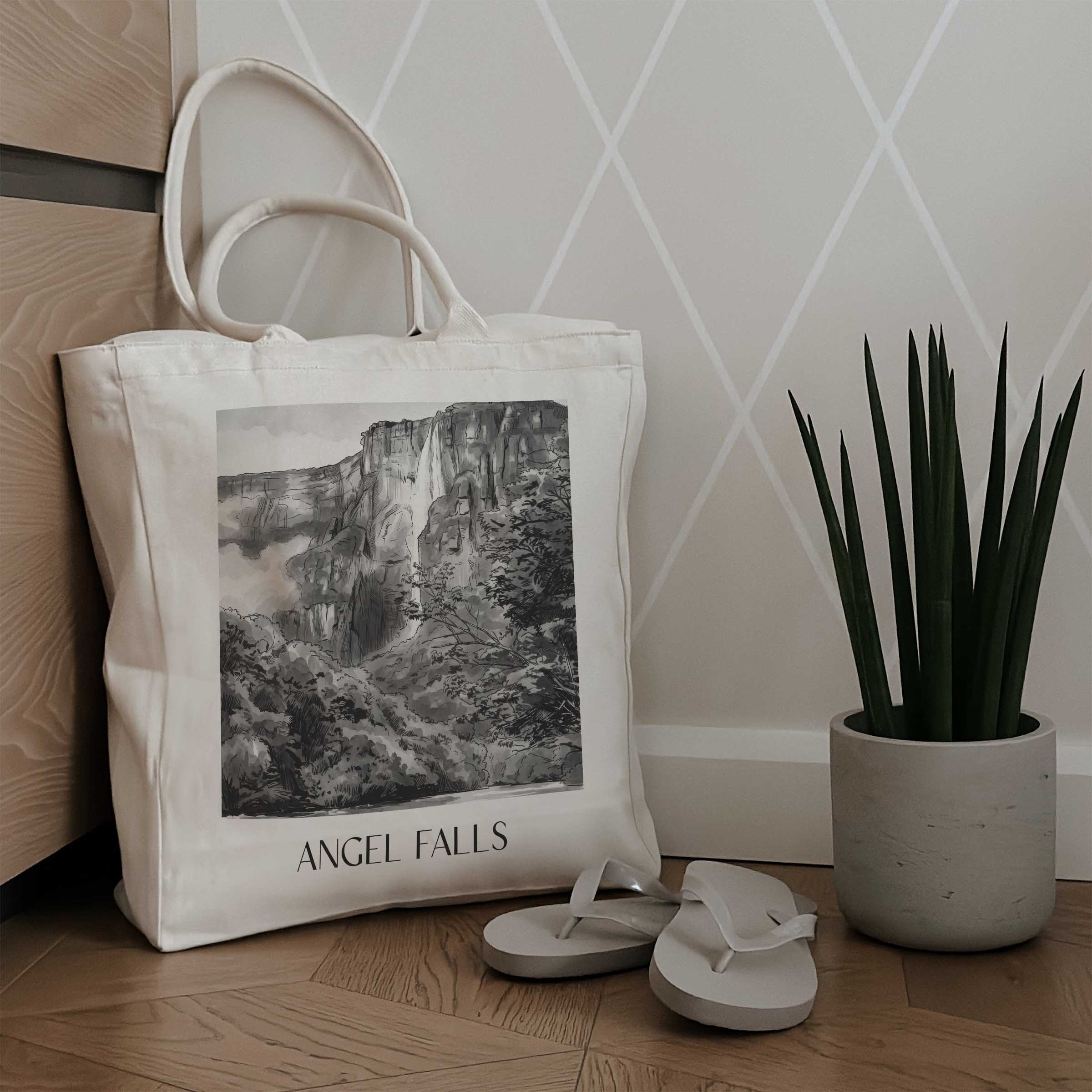 angel-falls-venezuela-einkaufstasche-aquarell-schwarz-weiss