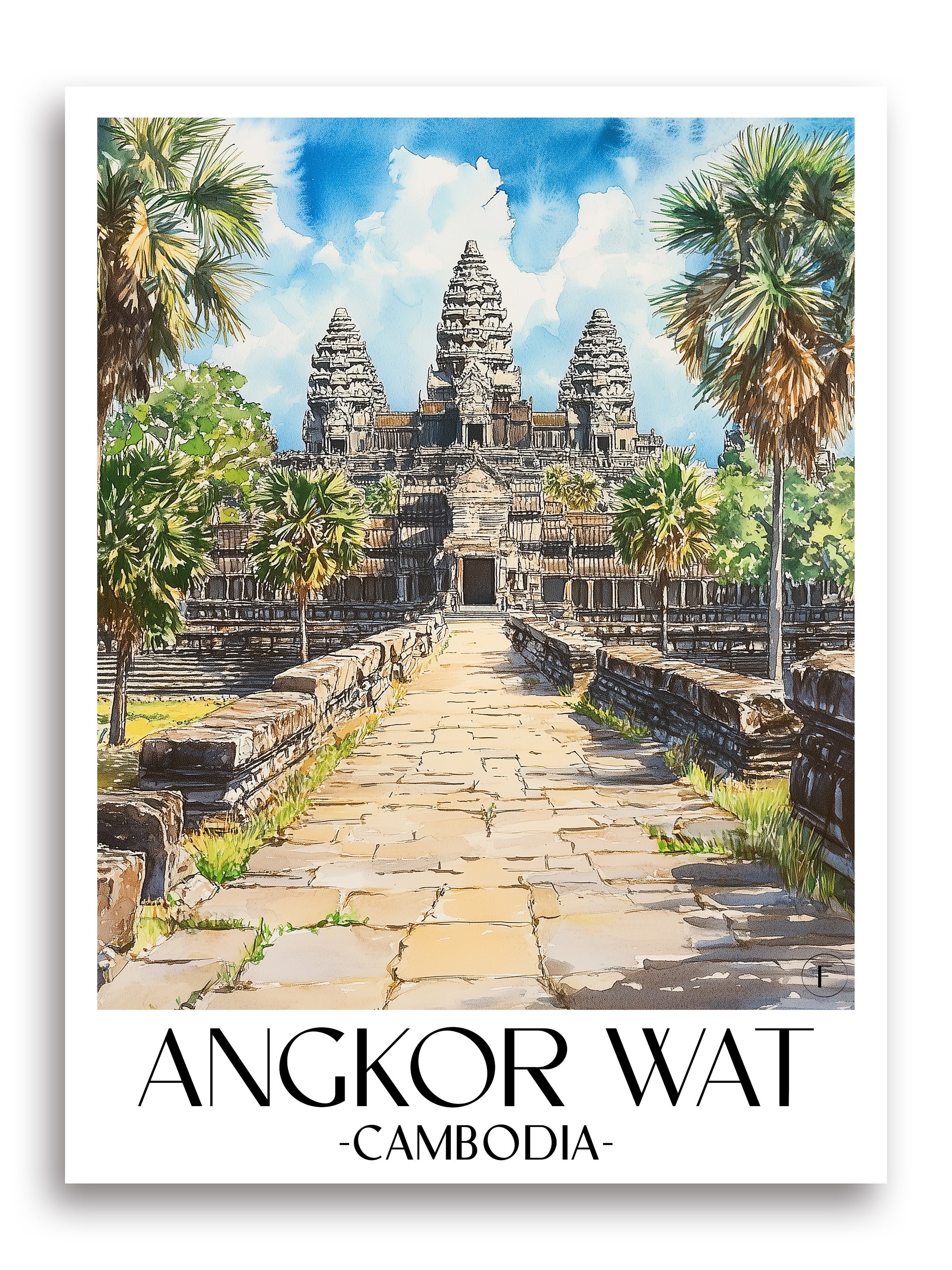 Angkor Wat Poster -  Kambodscha Kunstdruck - Aquarell von A4 bis A1 - favplace