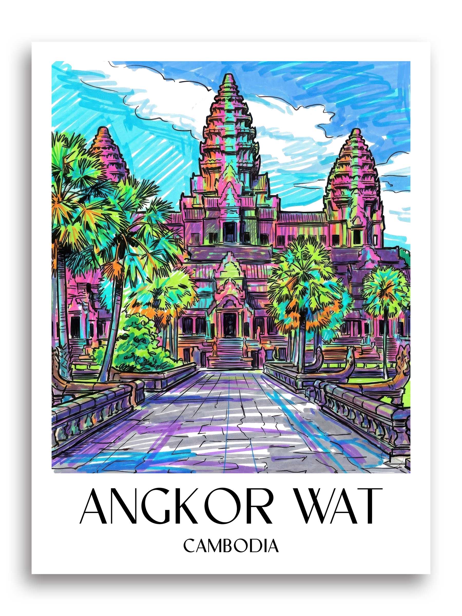 Angkor Wat Poster - - Kambodscha Kunstdruck - Tag Graffiti von A4 bis A1 - favplace