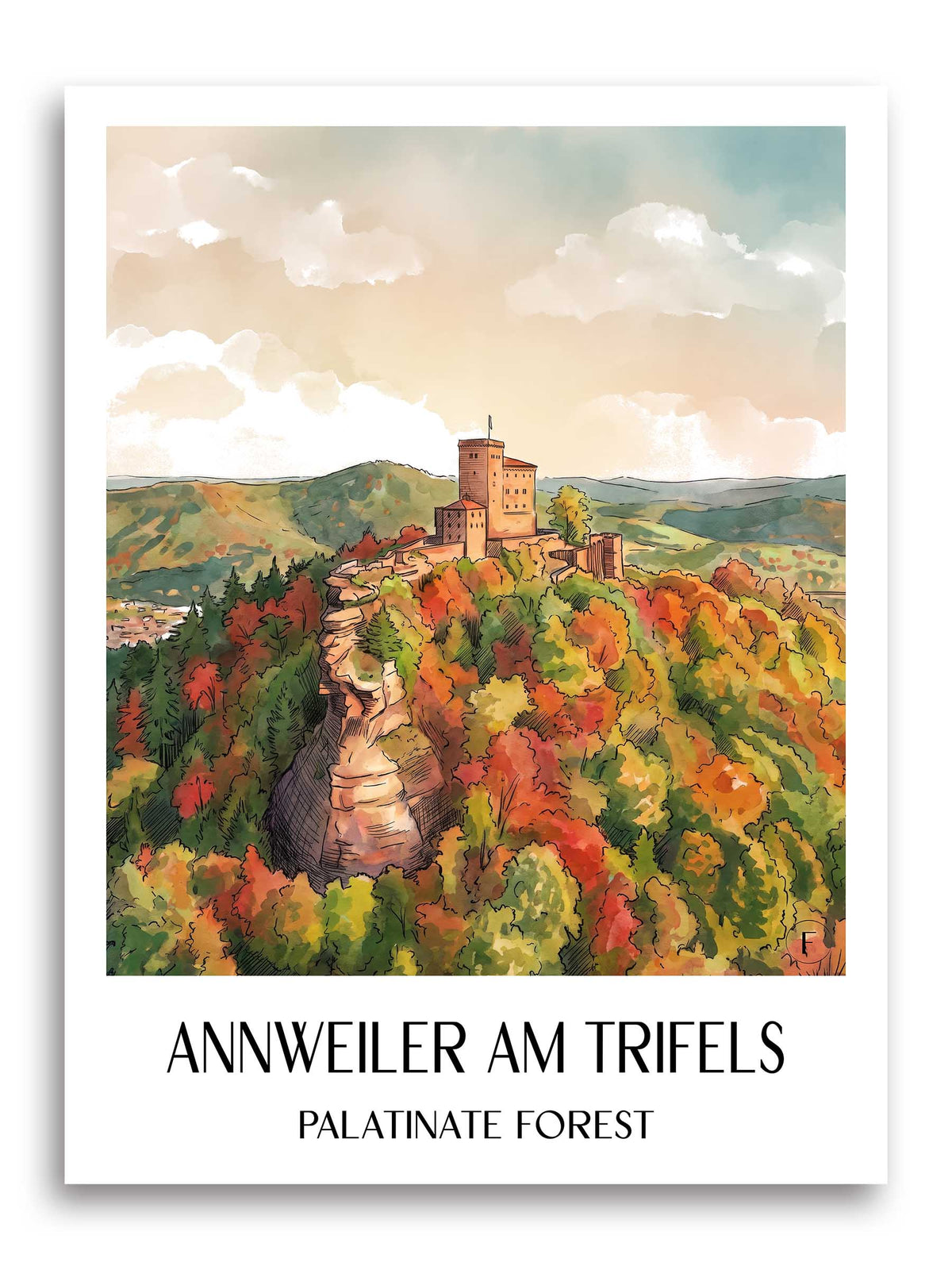 Annweiler am Trifels Poster - Pfälzerwald - Deutschland Kunstdruck - Aquarell von A4 bis A1 - favplace