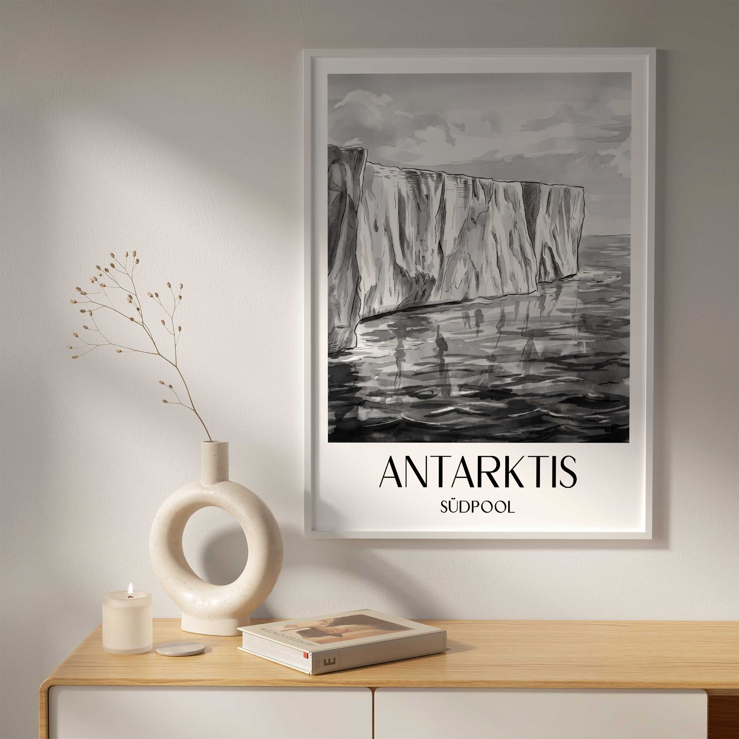 antarktis-südpol-poster-aquarell-schwarz-weiss