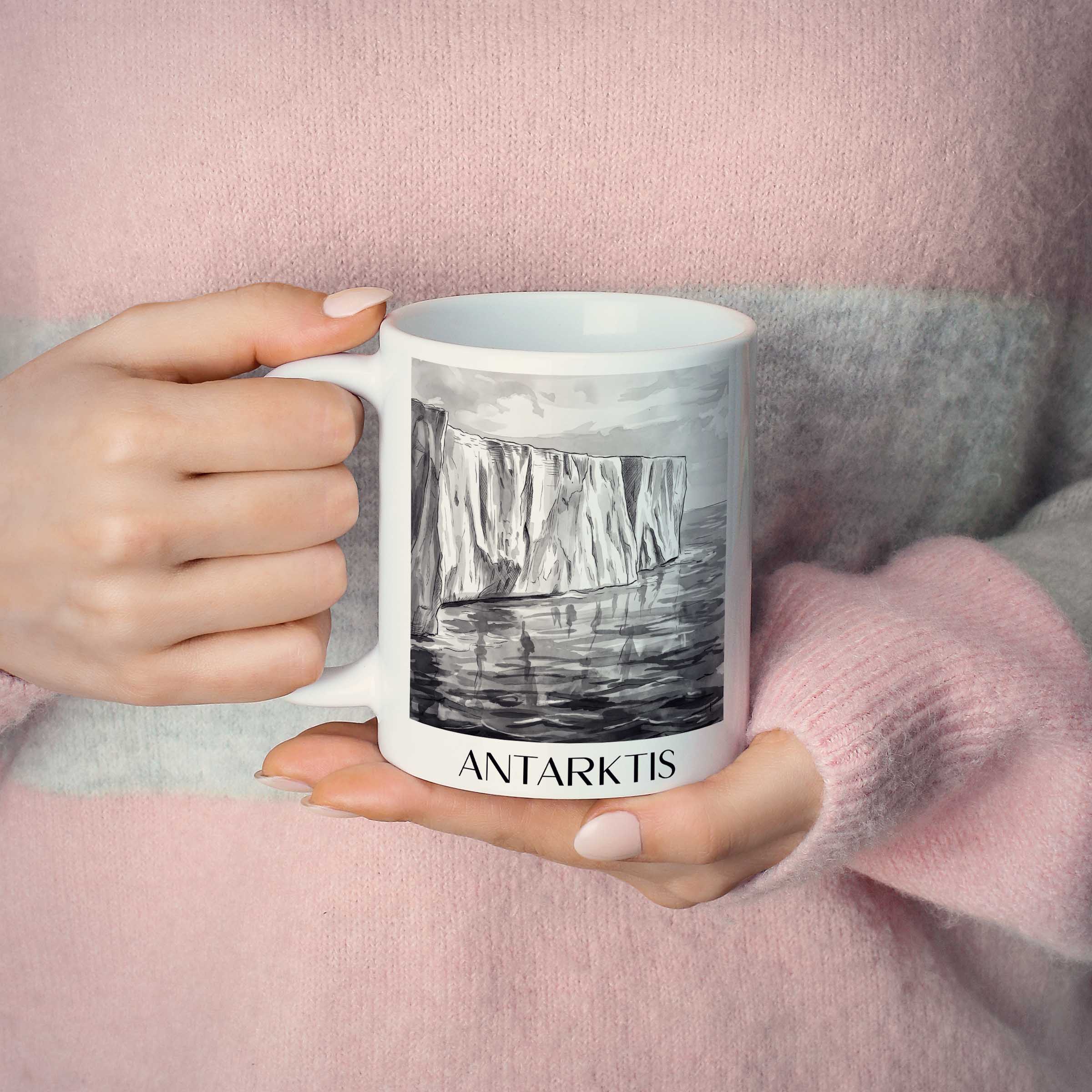 antarktis-südpol-kaffeebecher-aquarell-schwarz-weiss
