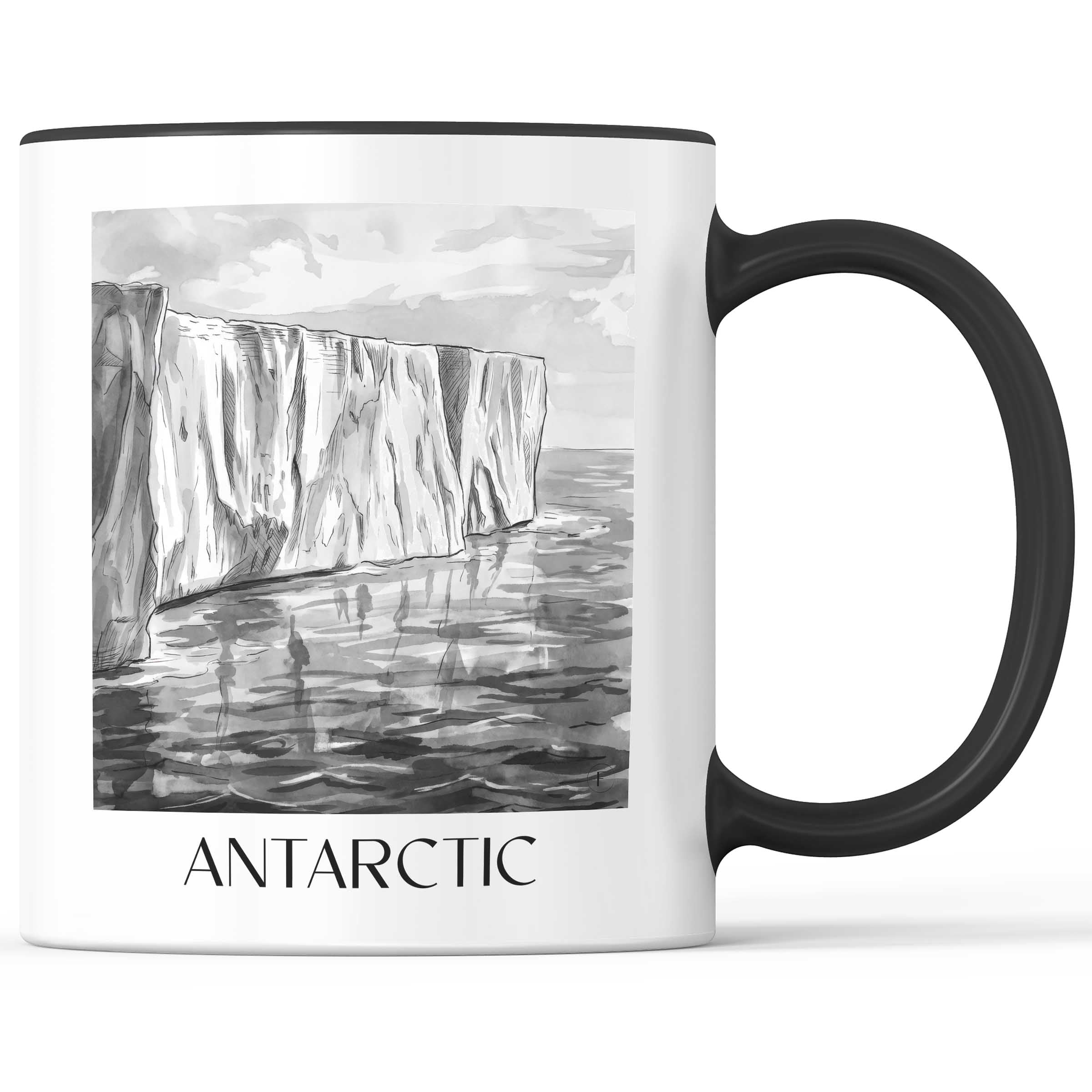 Antarktis - Südpol Becher - Kaffeetasse im Aquarell Schwarz-Weiß Stil - favplace