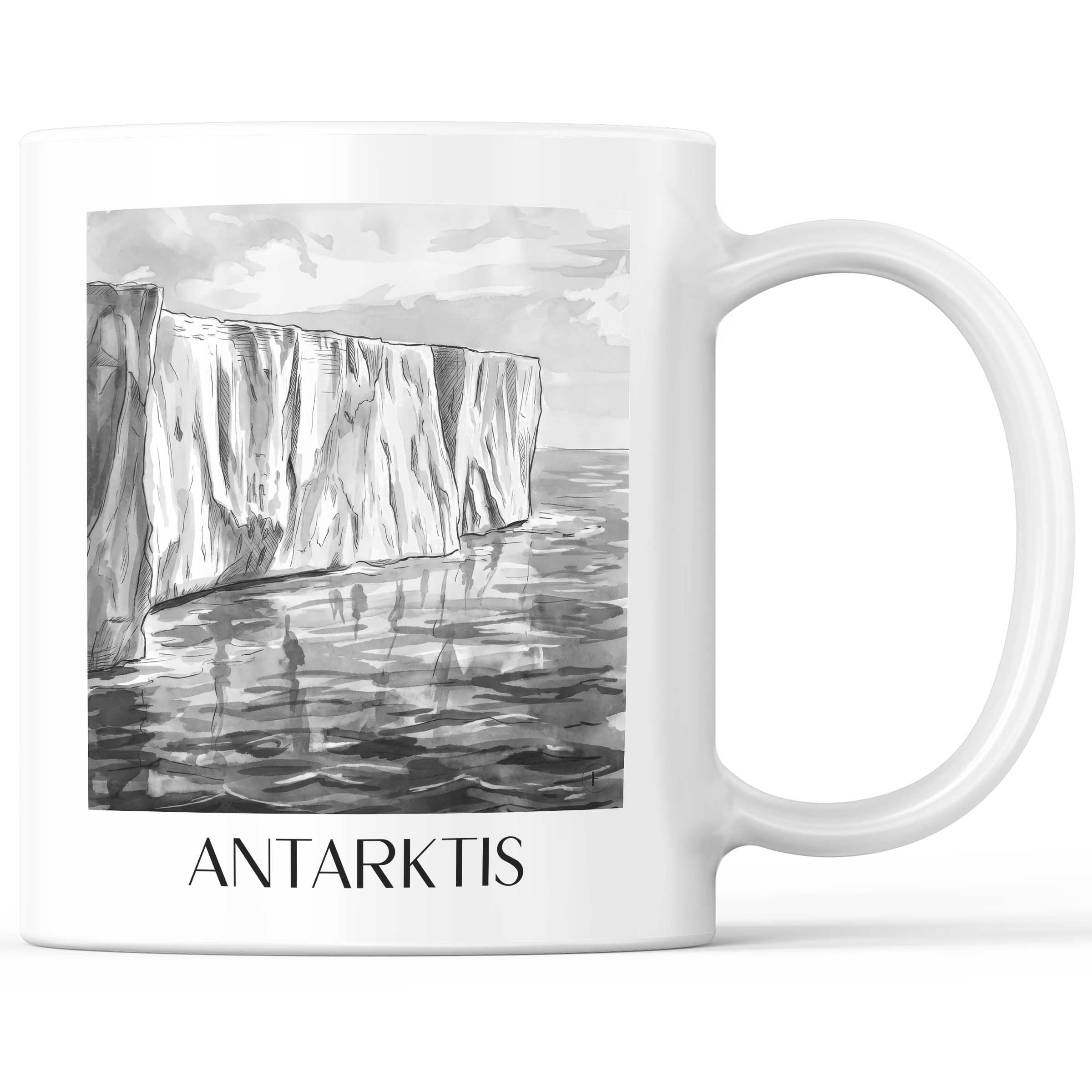 Antarktis - Südpol Becher - Kaffeetasse im Aquarell Schwarz-Weiß Stil - favplace