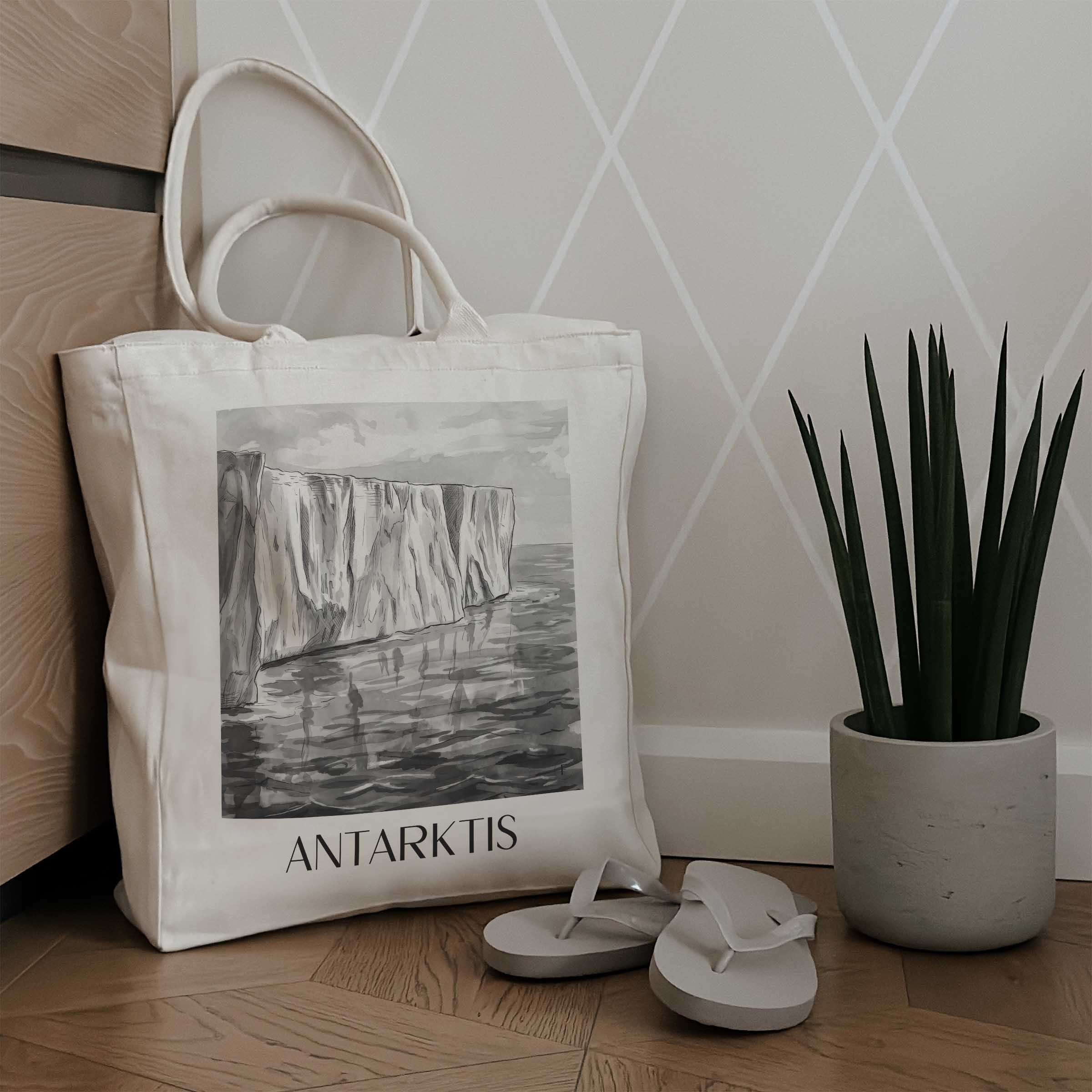 antarktis-südpol-einkaufstasche-aquarell-schwarz-weiss
