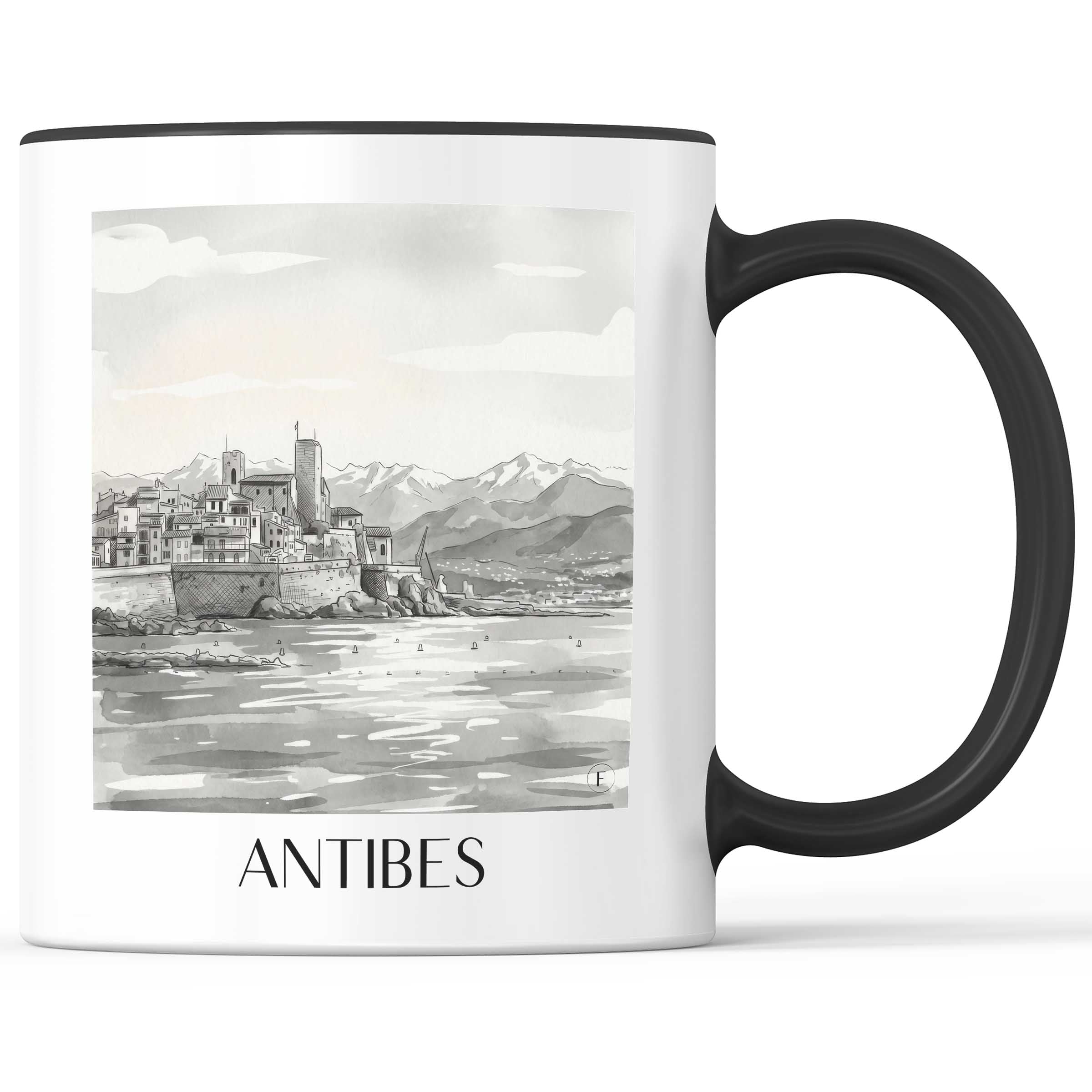 antibes-frankreich-kaffeebecher-aquarell-schwarz-weiss
