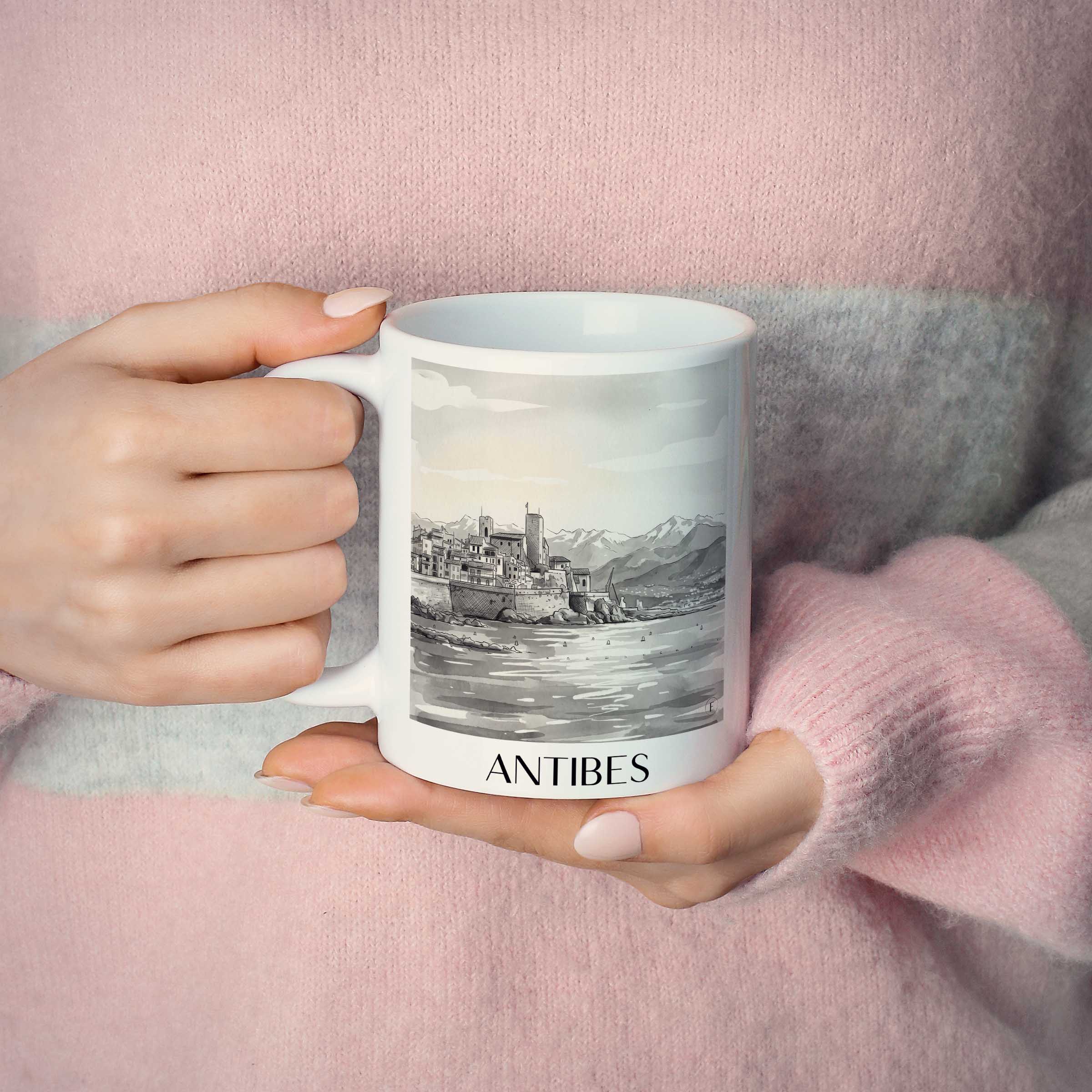antibes-frankreich-kaffeebecher-aquarell-schwarz-weiss