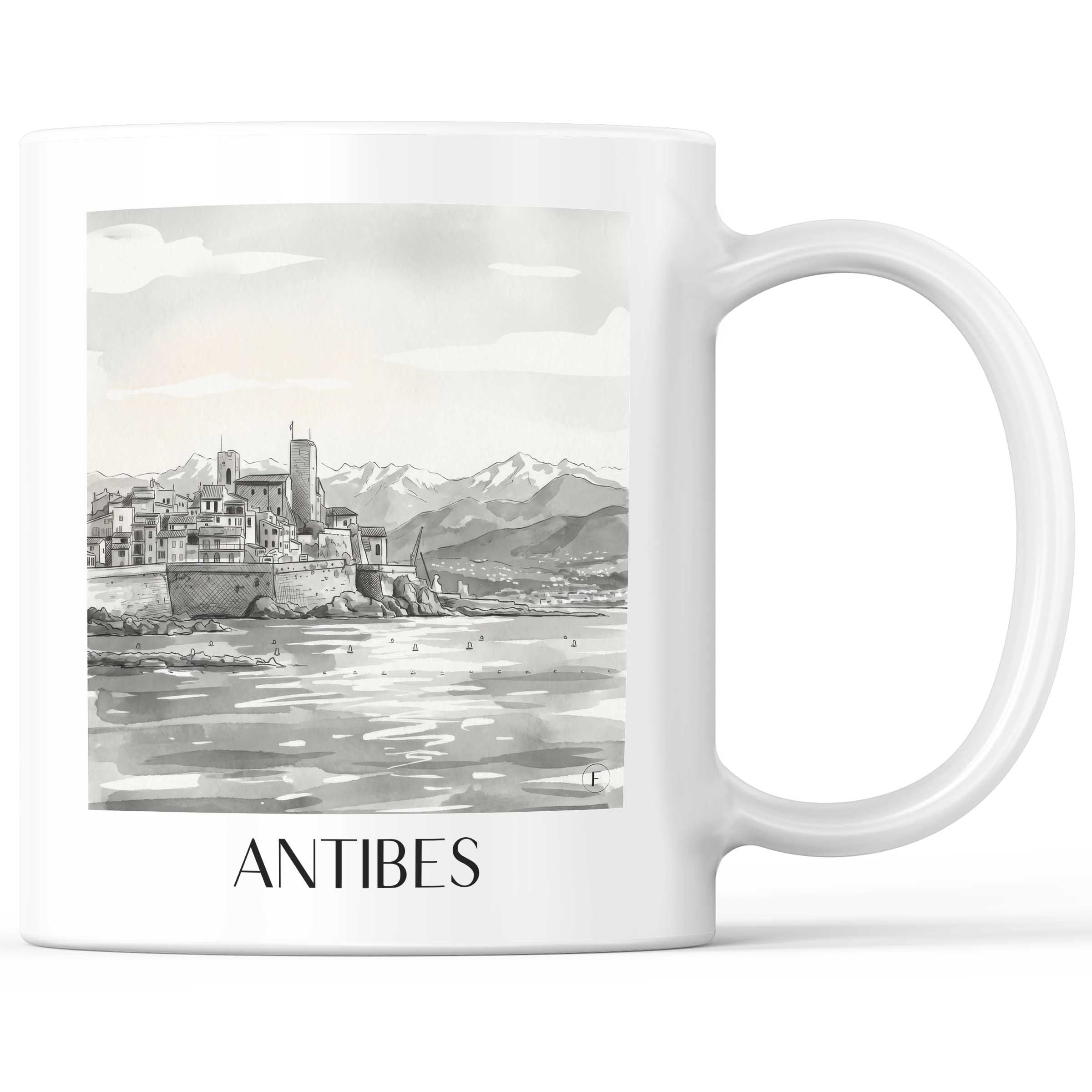 Antibes - Frankreich Becher - Kaffeetasse im Aquarell Schwarz-Weiß Stil - favplace