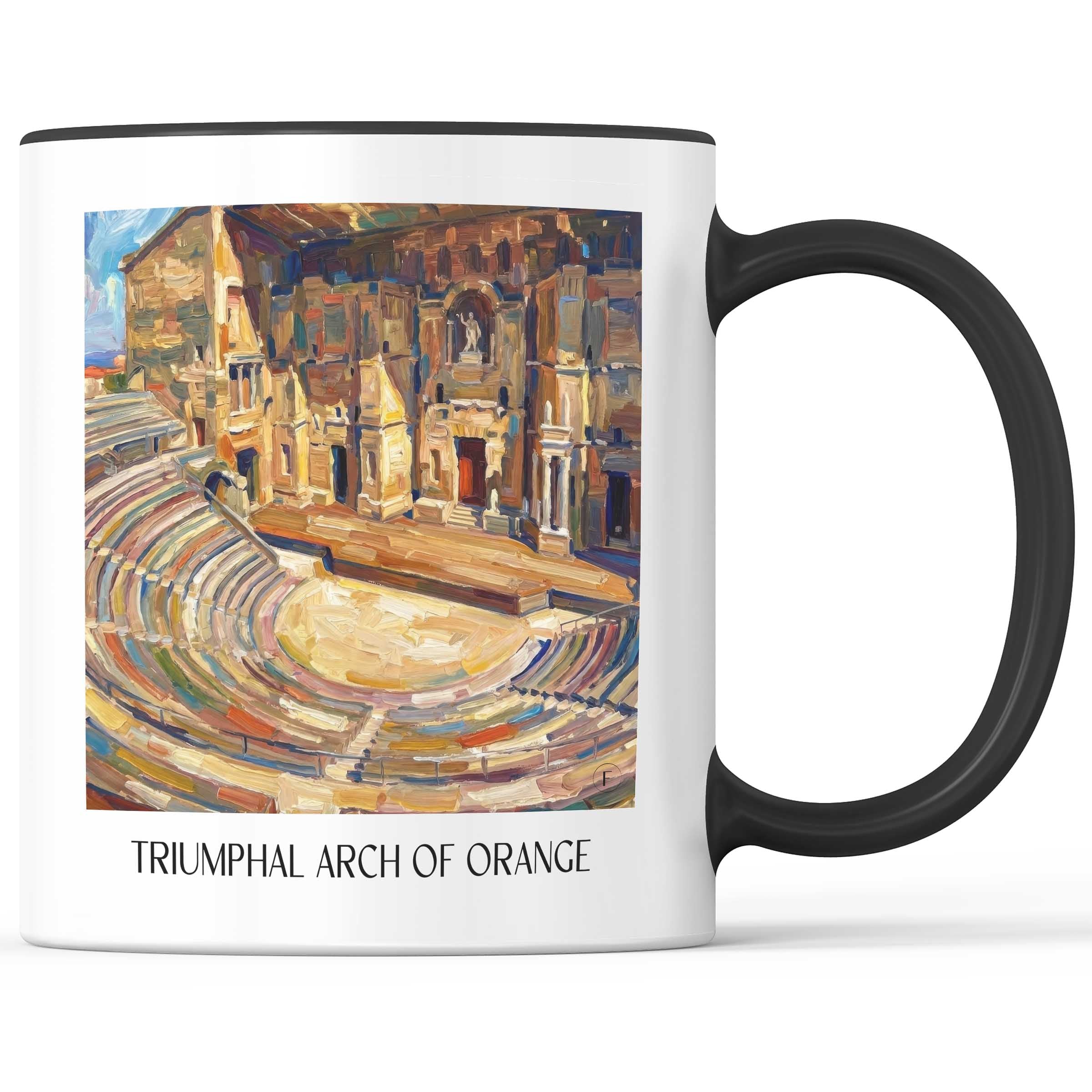 Antikes Theater Kaffeebecher - Orange - Frankreich Becher - Kaffeetasse im Ölgemälde Stil - favplace