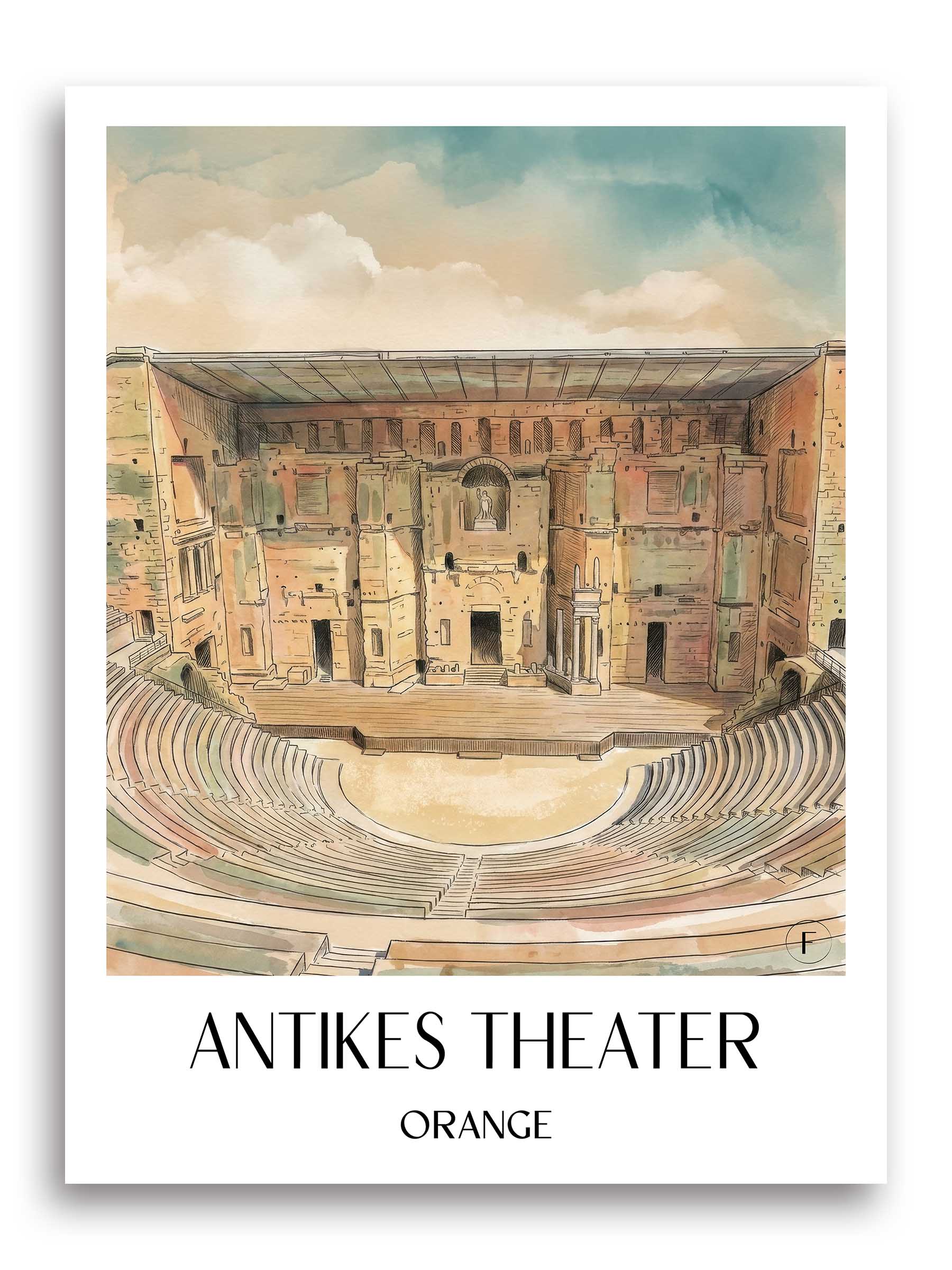 antikes-theater-orange-frankreich-poster-aquarell