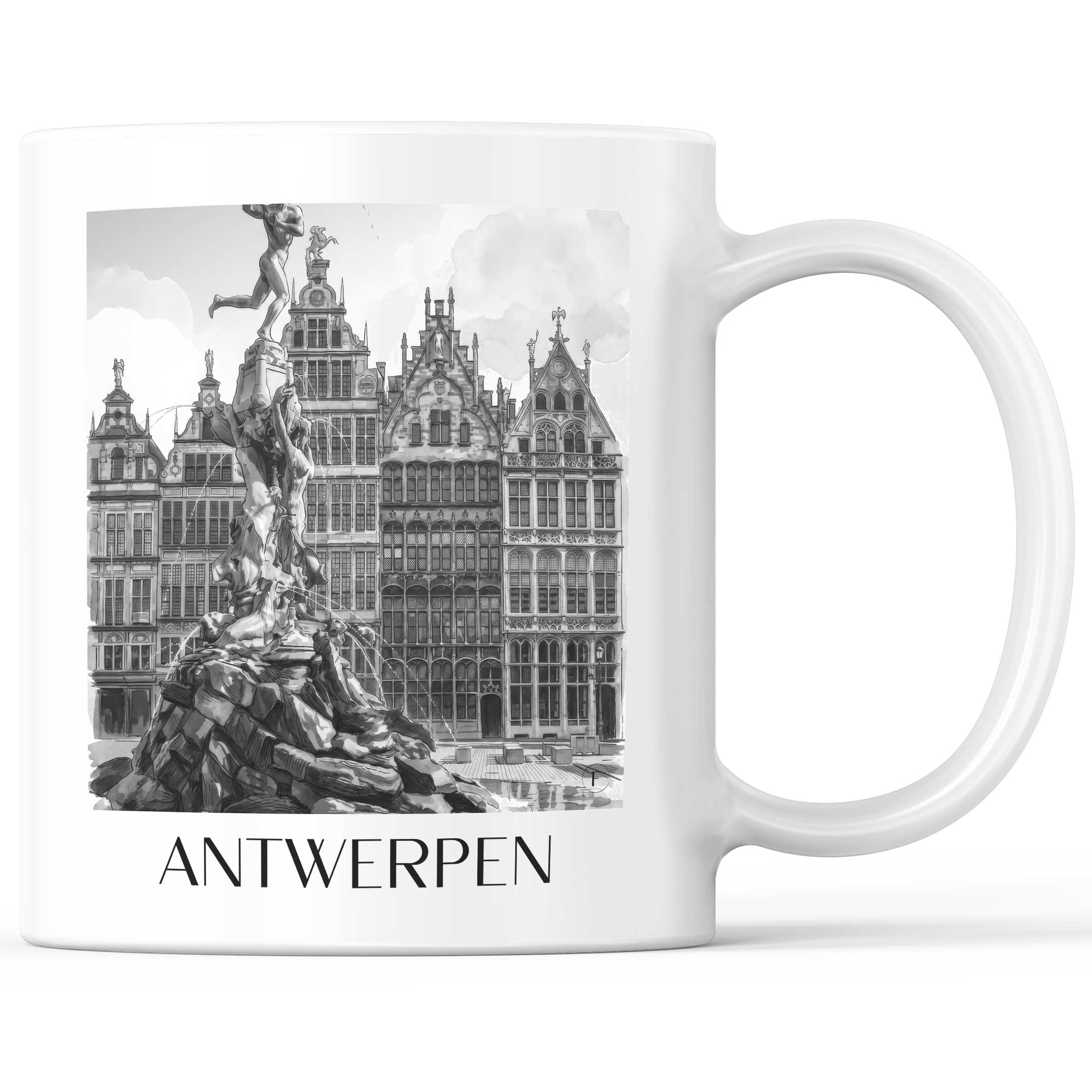 Antwerpen - Belgien Becher - Kaffeetasse im Aquarell Schwarz-Weiß Stil - favplace