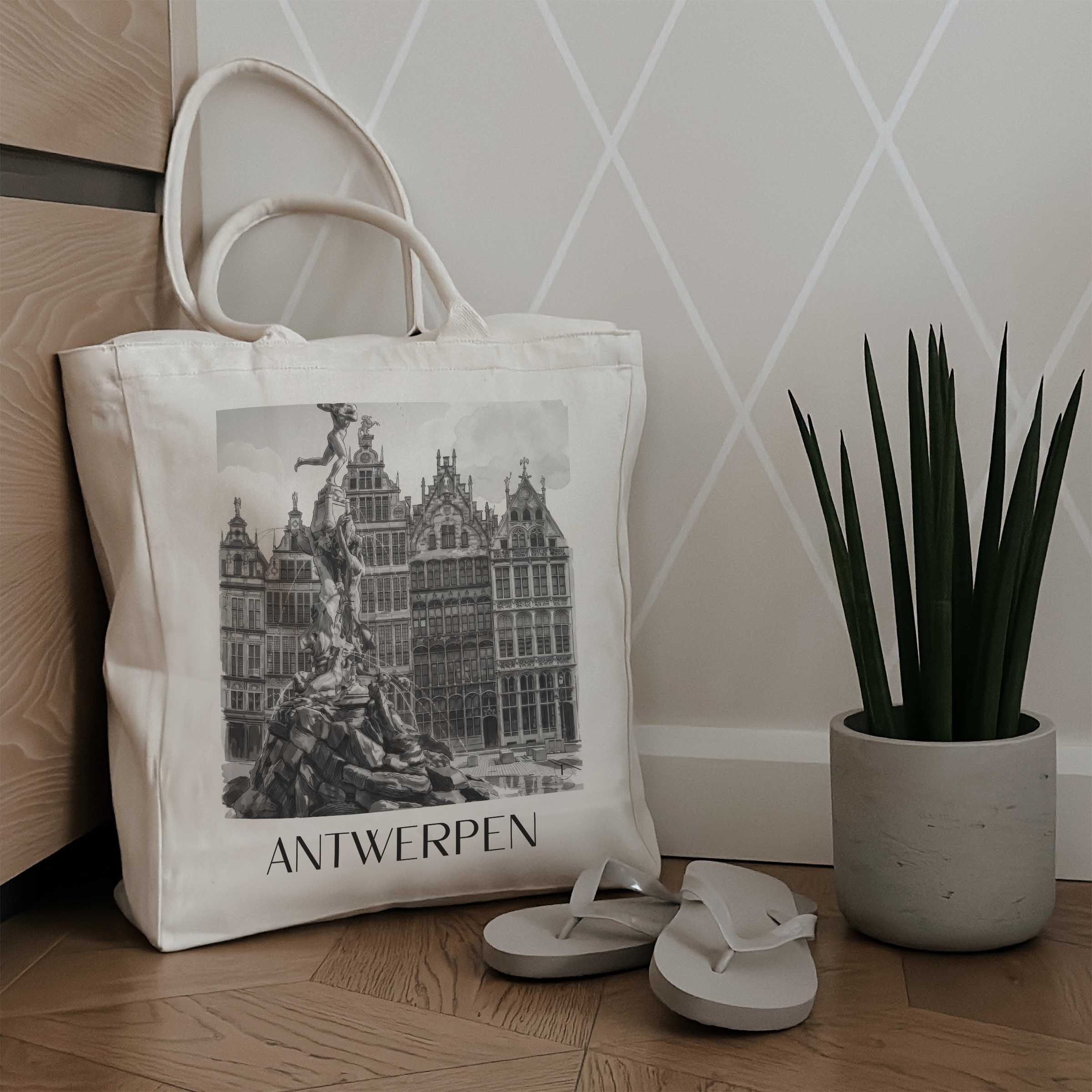 antwerpen-belgien-einkaufstasche-aquarell-schwarz-weiss