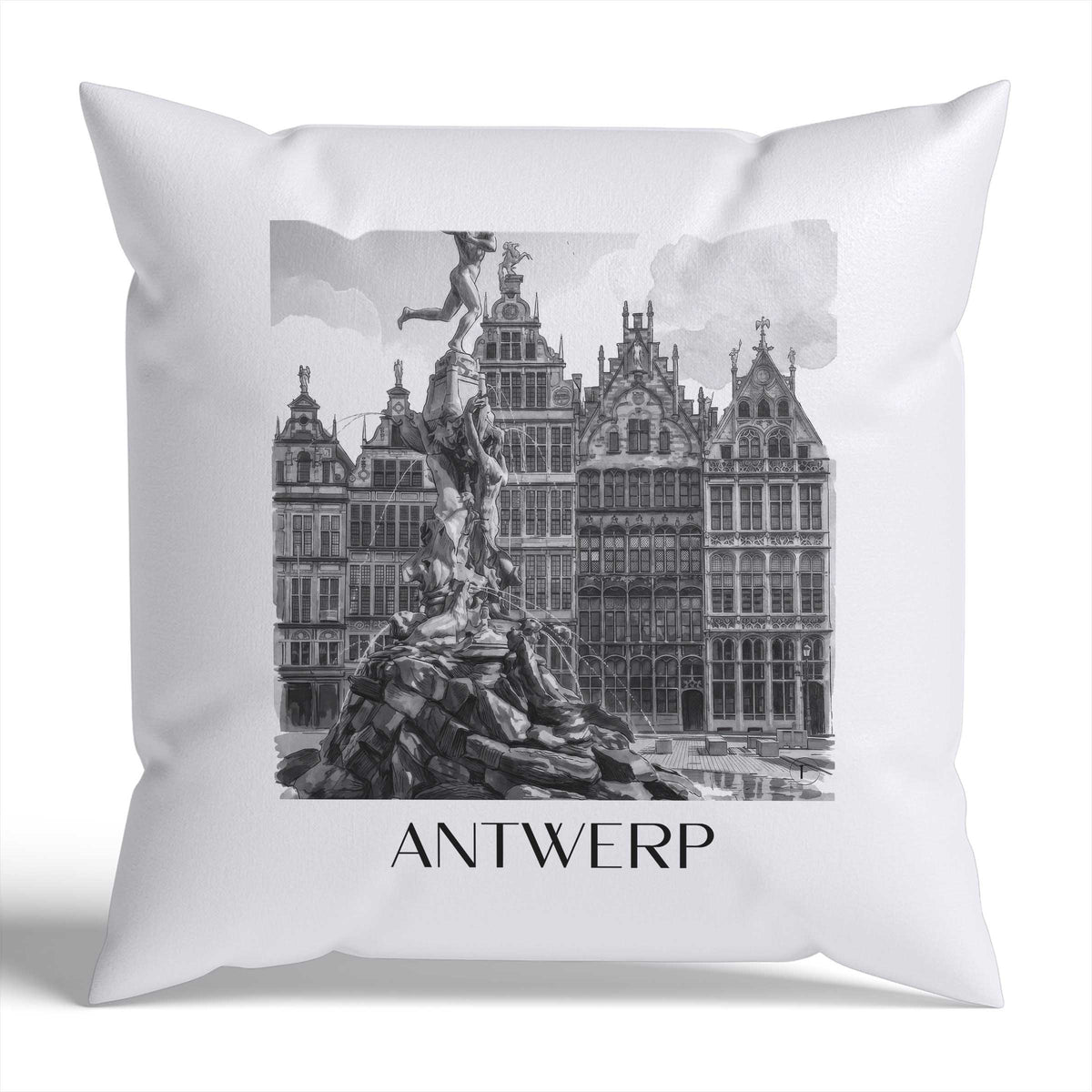 Antwerpen Kissenhülle - Zierkissen Bezug - Belgien - Belgien Kissen bzw. Kissenbezug im Aquarell Schwarz-Weiß Stil - favplace