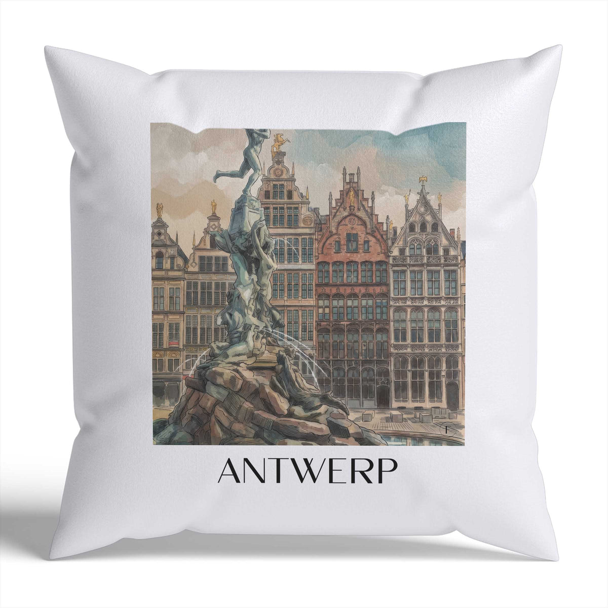 Antwerpen Kissenhülle - Zierkissen Bezug - Belgien - Belgien Kissen bzw. Kissenbezug im Aquarell Stil - favplace