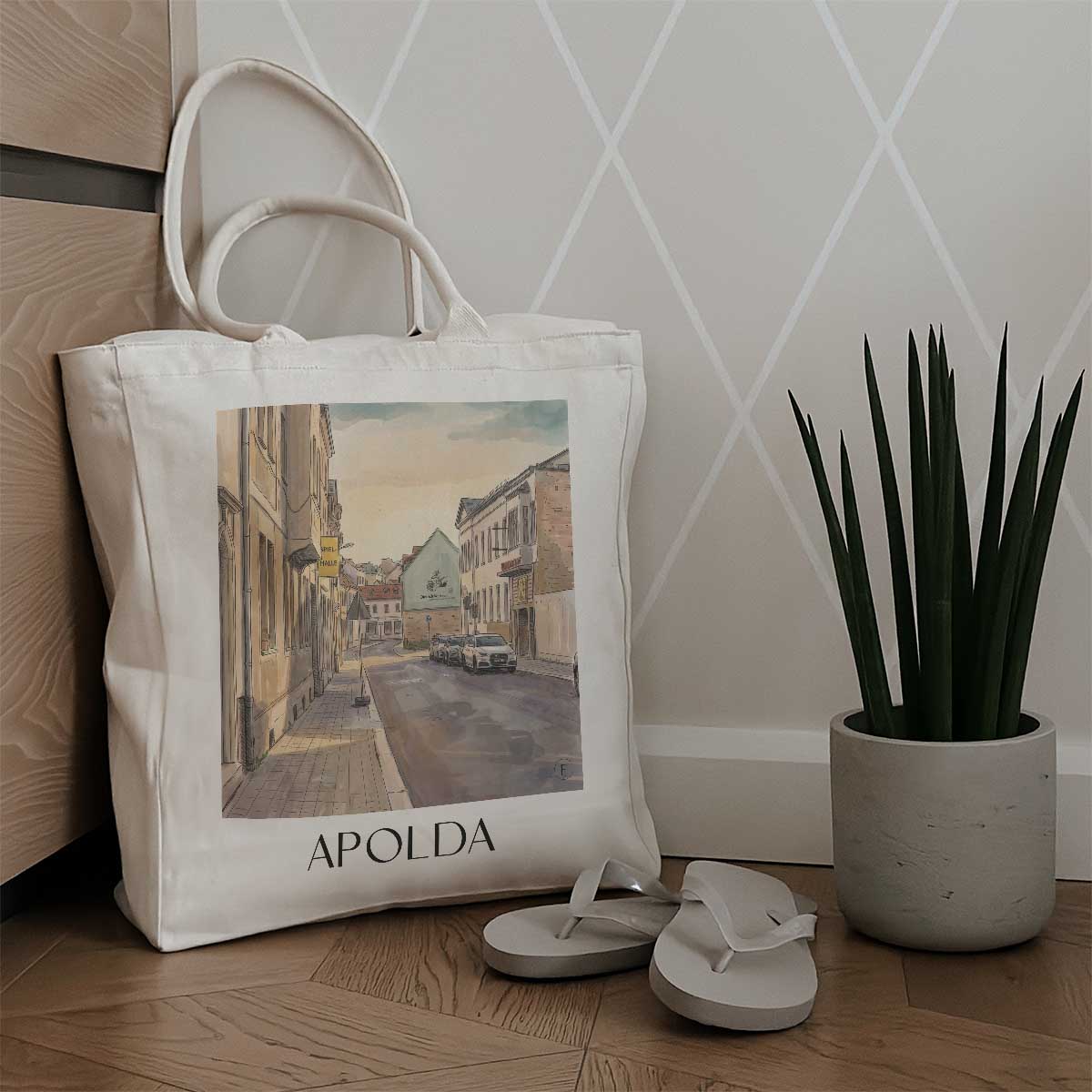 apolda-ilmtal-deutschland-einkaufstasche-aquarell