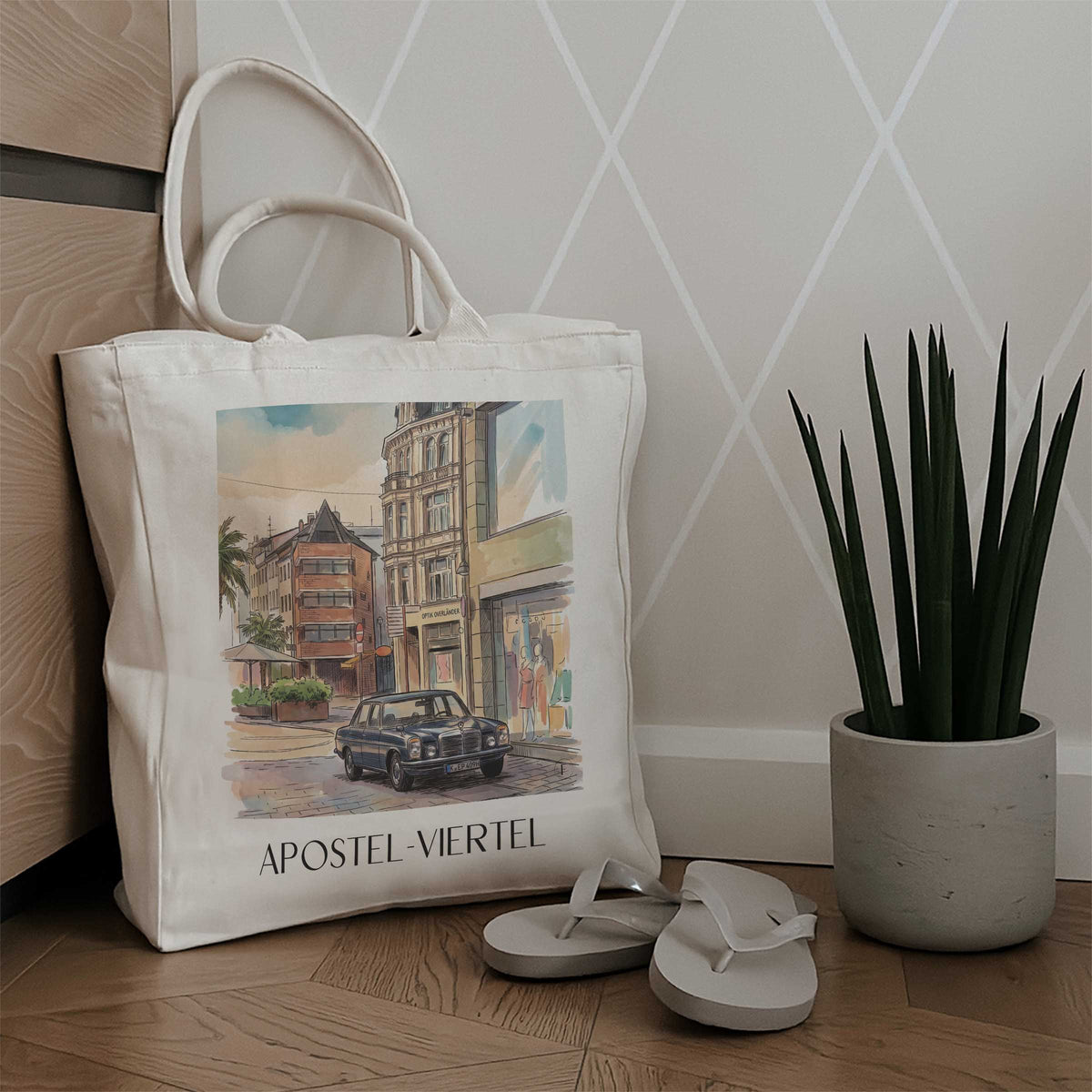 apostel-viertel-köln-deutschland-einkaufstasche-aquarell